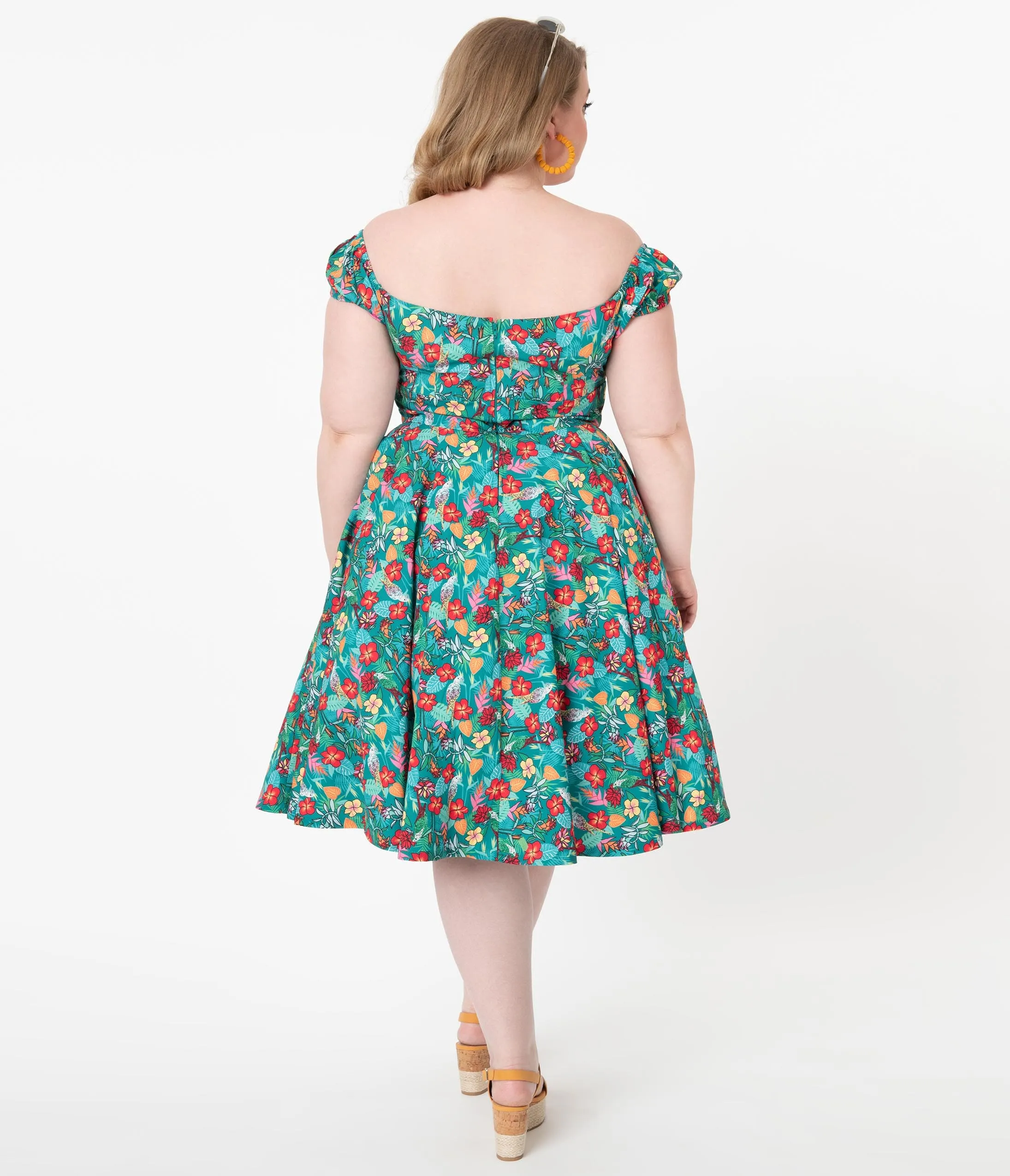 Plus Size Teal & Multicolor Tropical Floral Print Preston Swing Dress Casual Everyday Look