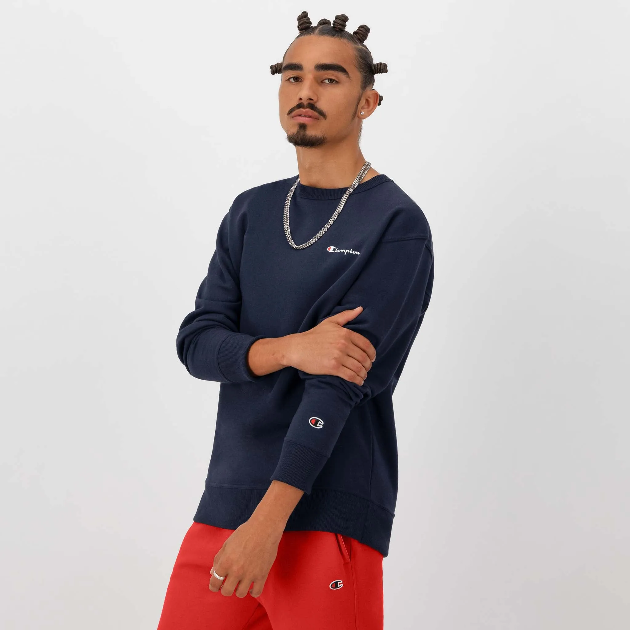 Powerblend Crewneck Sweatshirt, Left Script Logo Urban Street Look