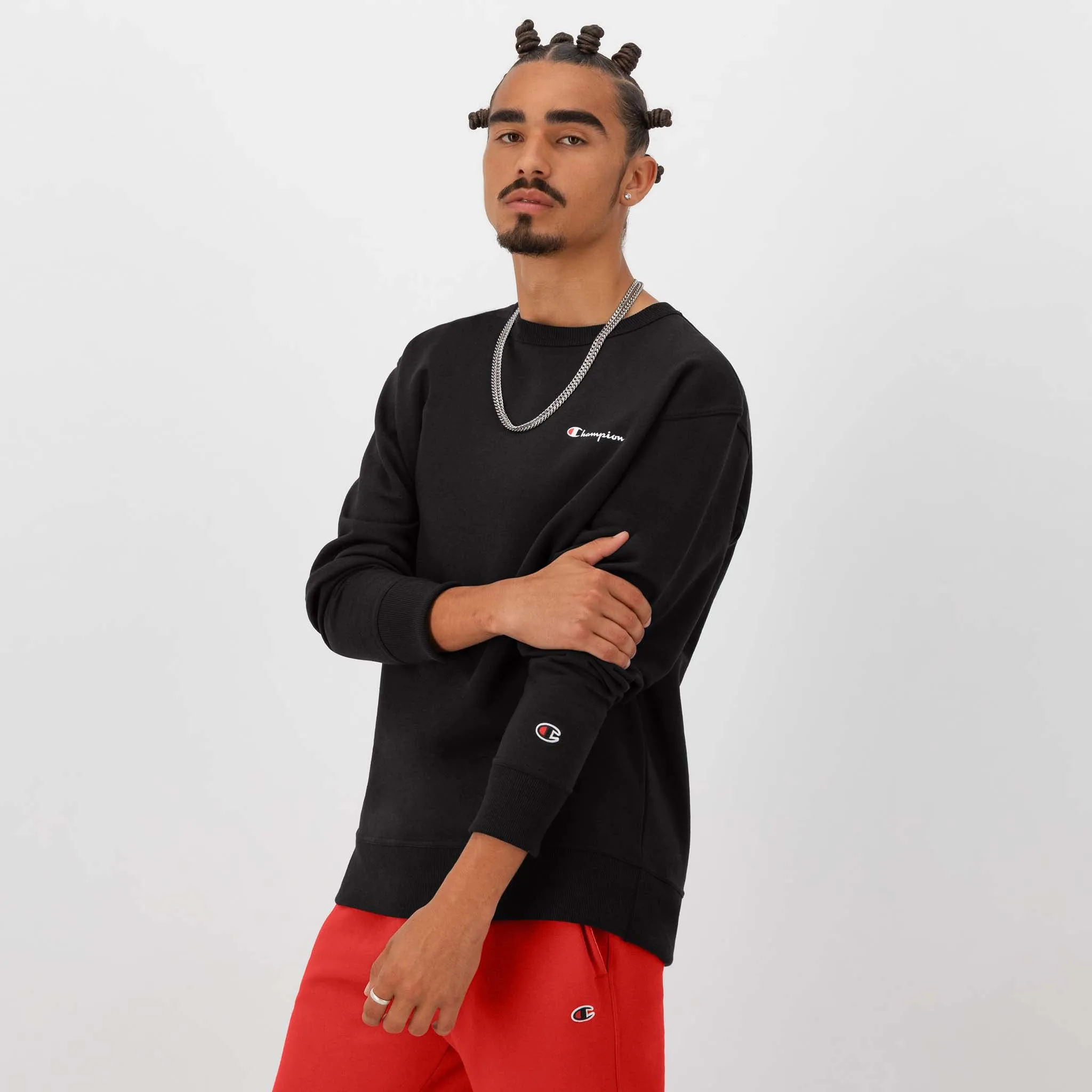 Powerblend Crewneck Sweatshirt, Left Script Logo Urban Street Look