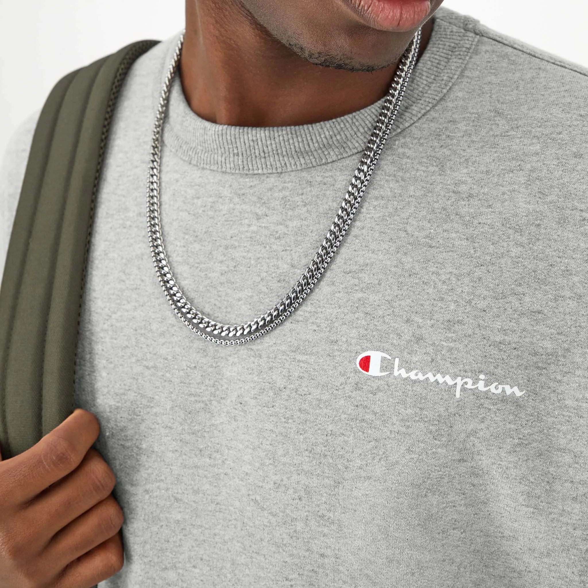 Powerblend Crewneck Sweatshirt, Left Script Logo Urban Street Look