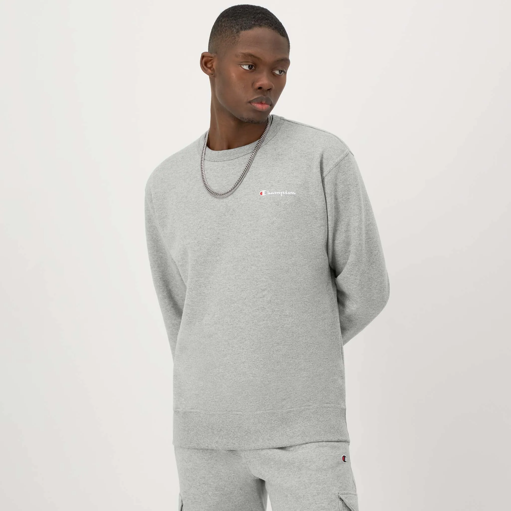 Powerblend Crewneck Sweatshirt, Left Script Logo Urban Street Look