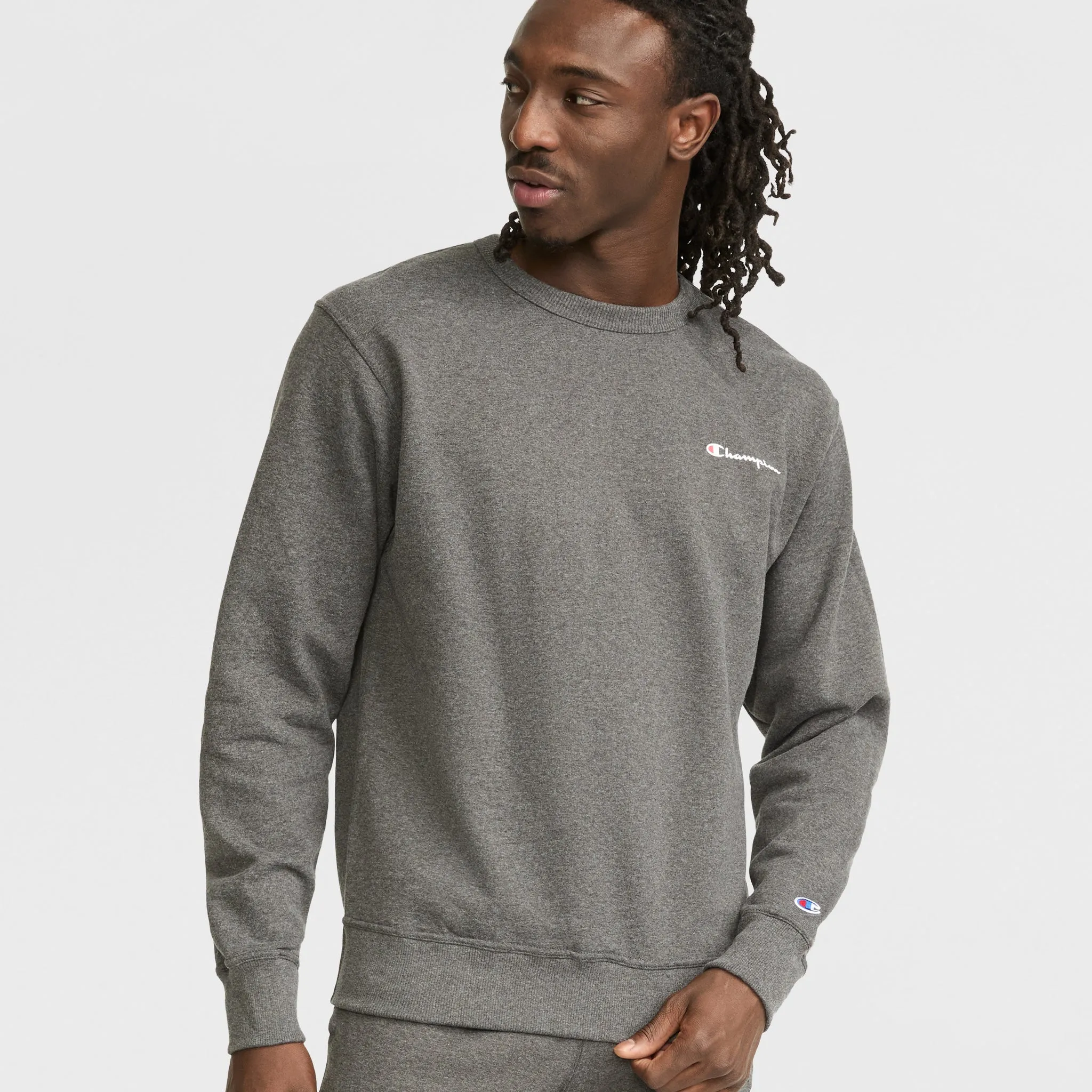 Powerblend Crewneck Sweatshirt, Left Script Logo Urban Street Look