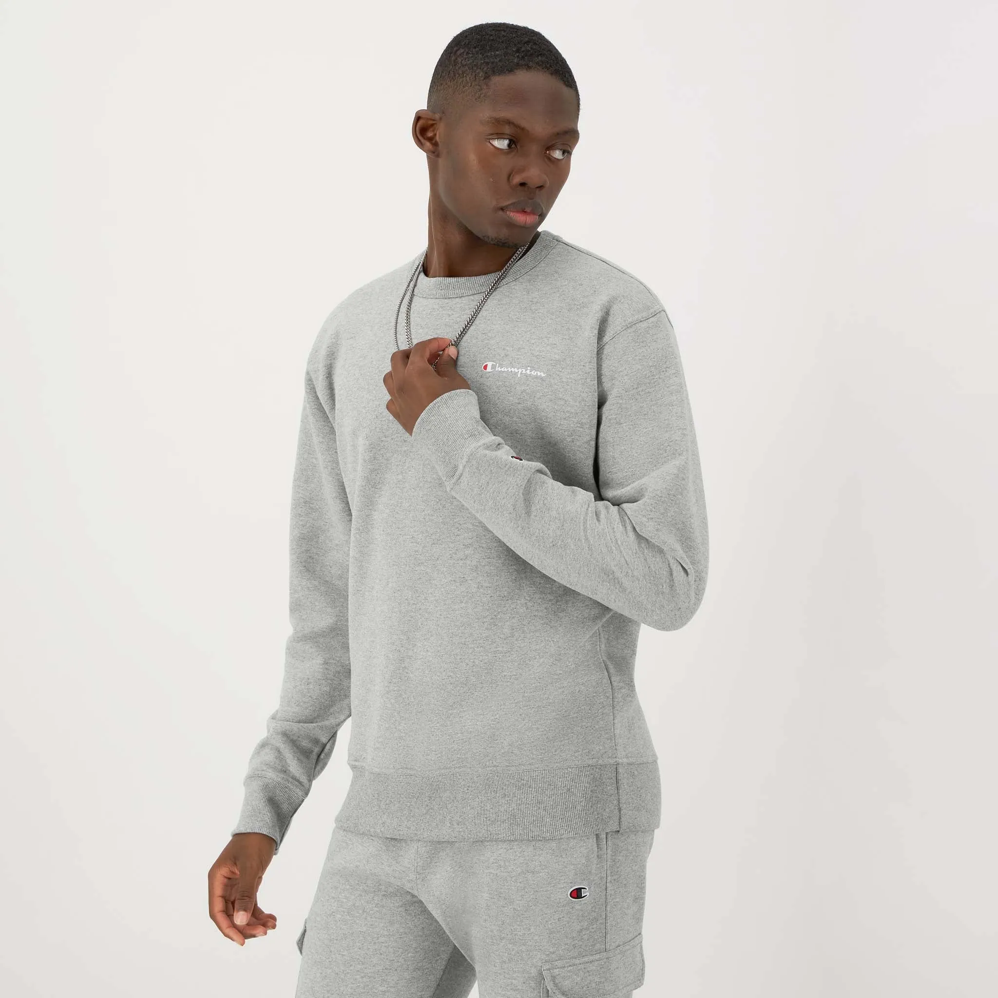 Powerblend Crewneck Sweatshirt, Left Script Logo Urban Street Look