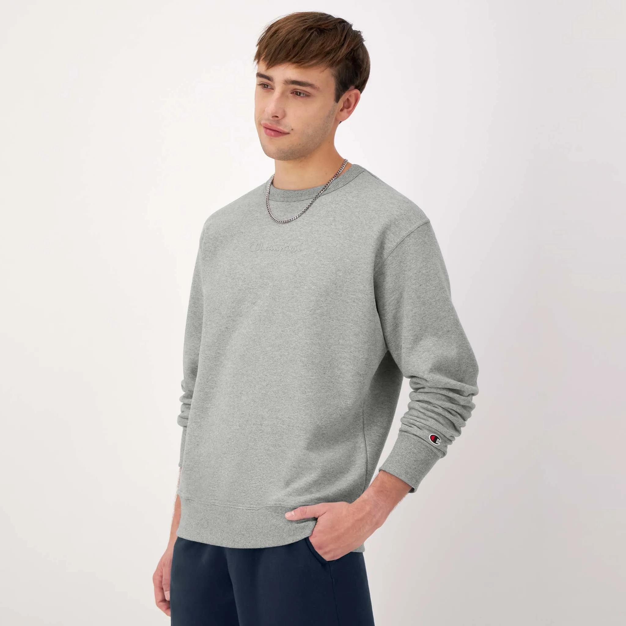 Powerblend Crewneck Sweatshirt, Tonal Script Logo Urban Street Look