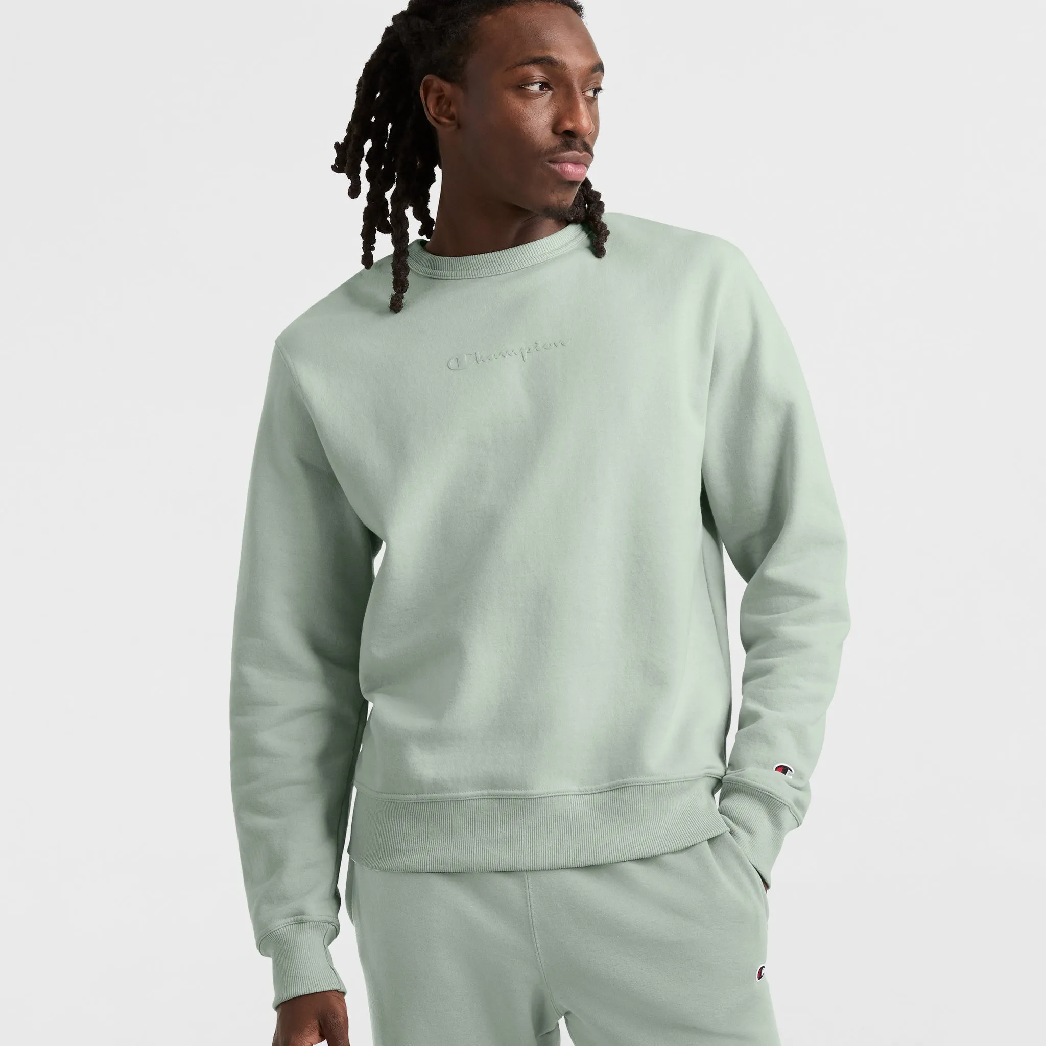 Powerblend Crewneck Sweatshirt, Tonal Script Logo Urban Street Look