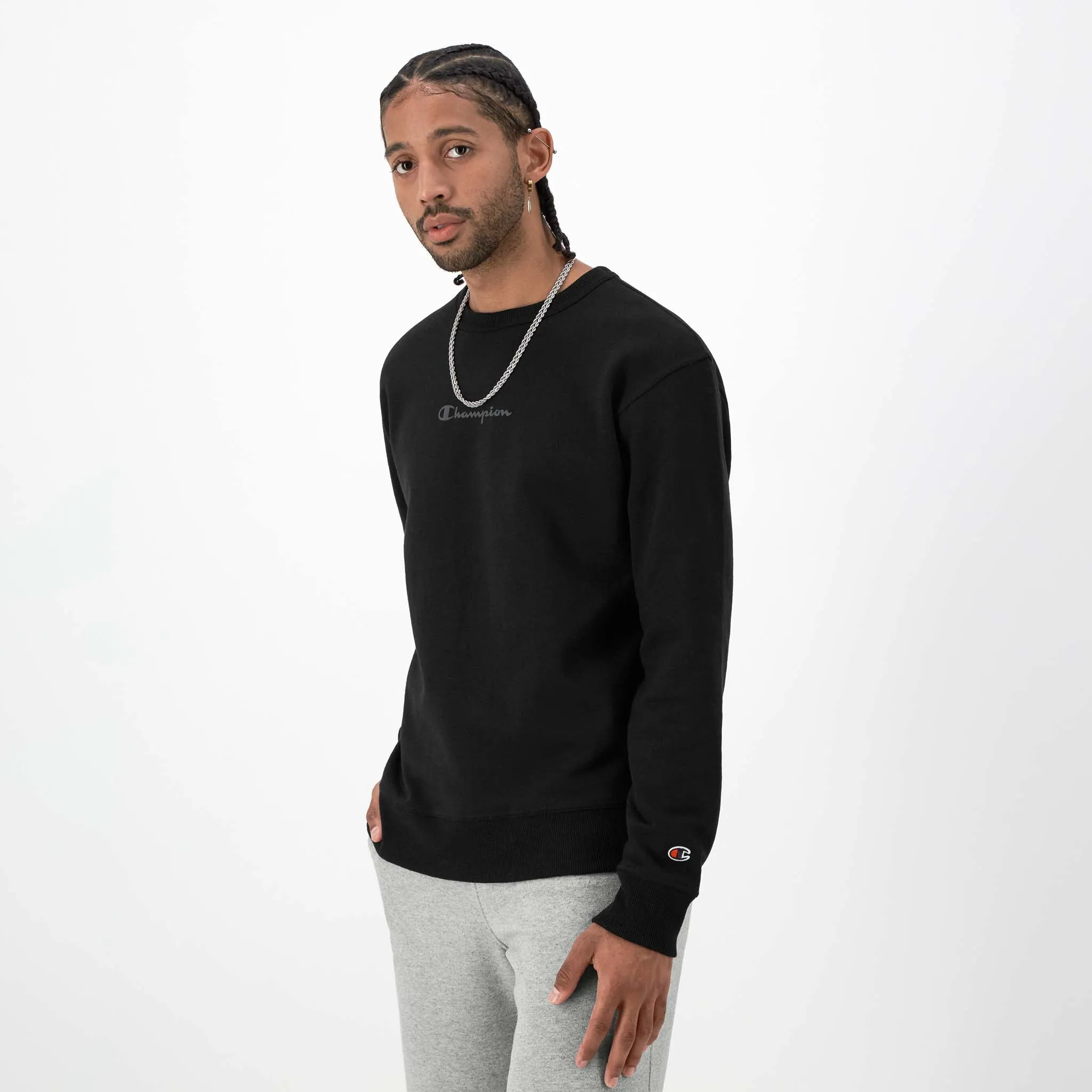 Powerblend Crewneck Sweatshirt, Tonal Script Logo Urban Street Look