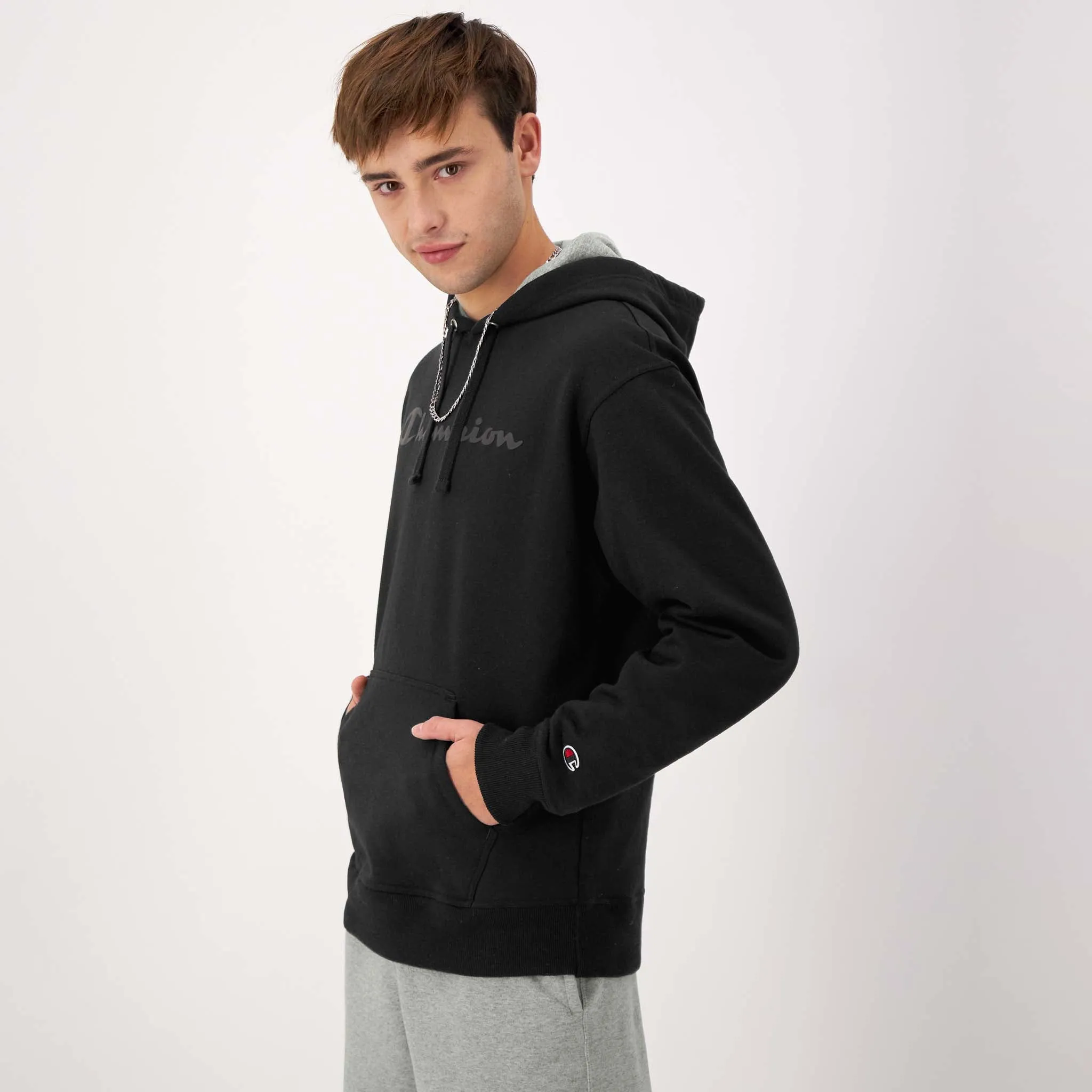 Powerblend Hoodie, Tonal Script Logo Urban Street Look