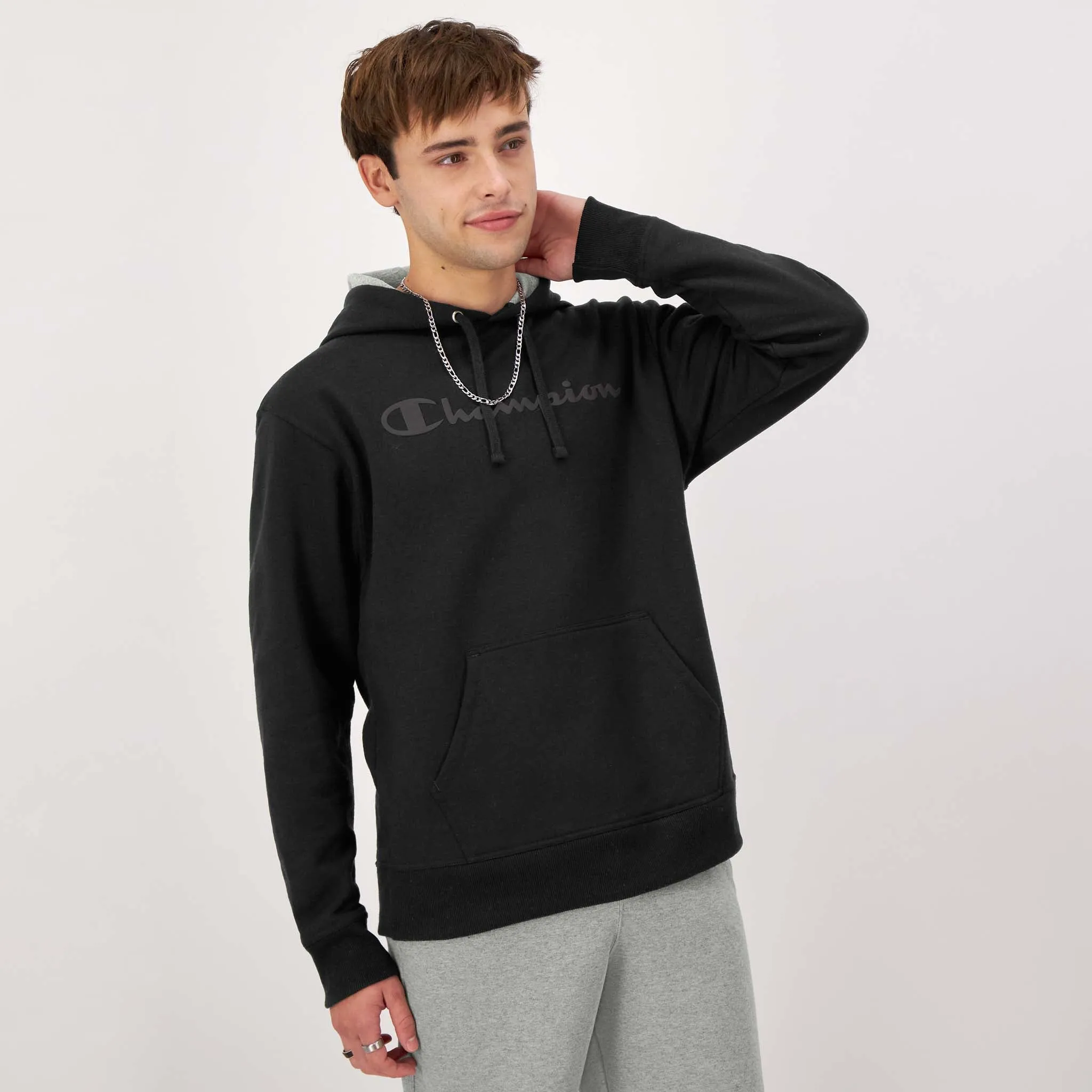 Powerblend Hoodie, Tonal Script Logo Urban Street Look