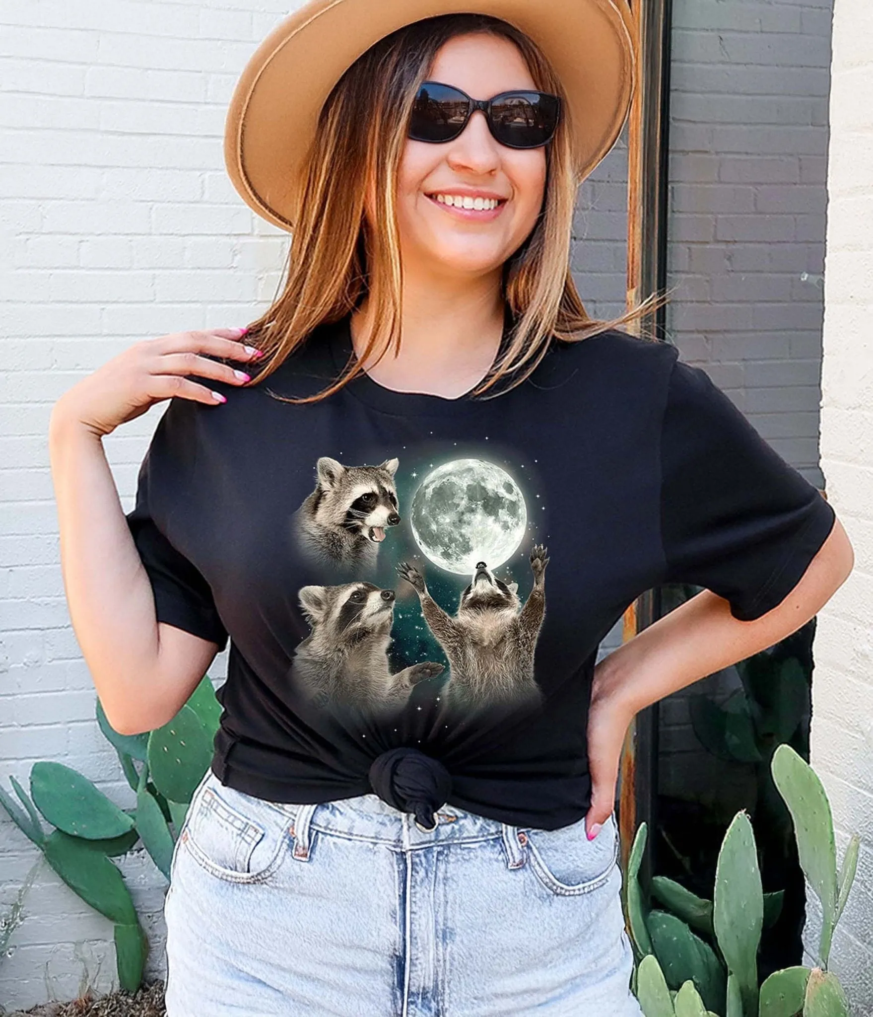 Raccoons Howling At The Moon Unisex Graphic Tee Easy Date Night