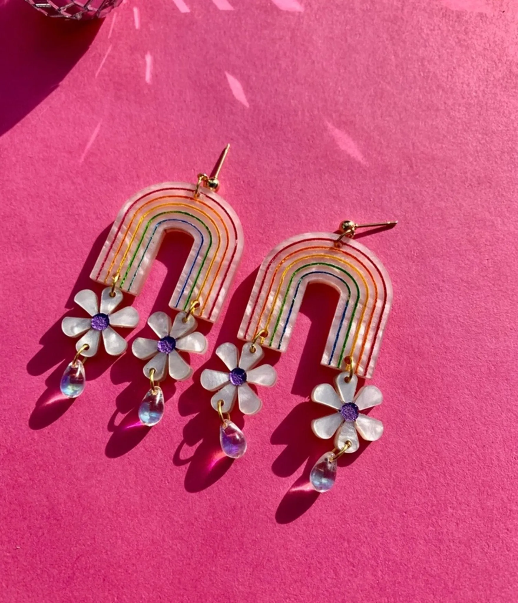 Rainbow Arch & Floral Earrings Everyday Chic
