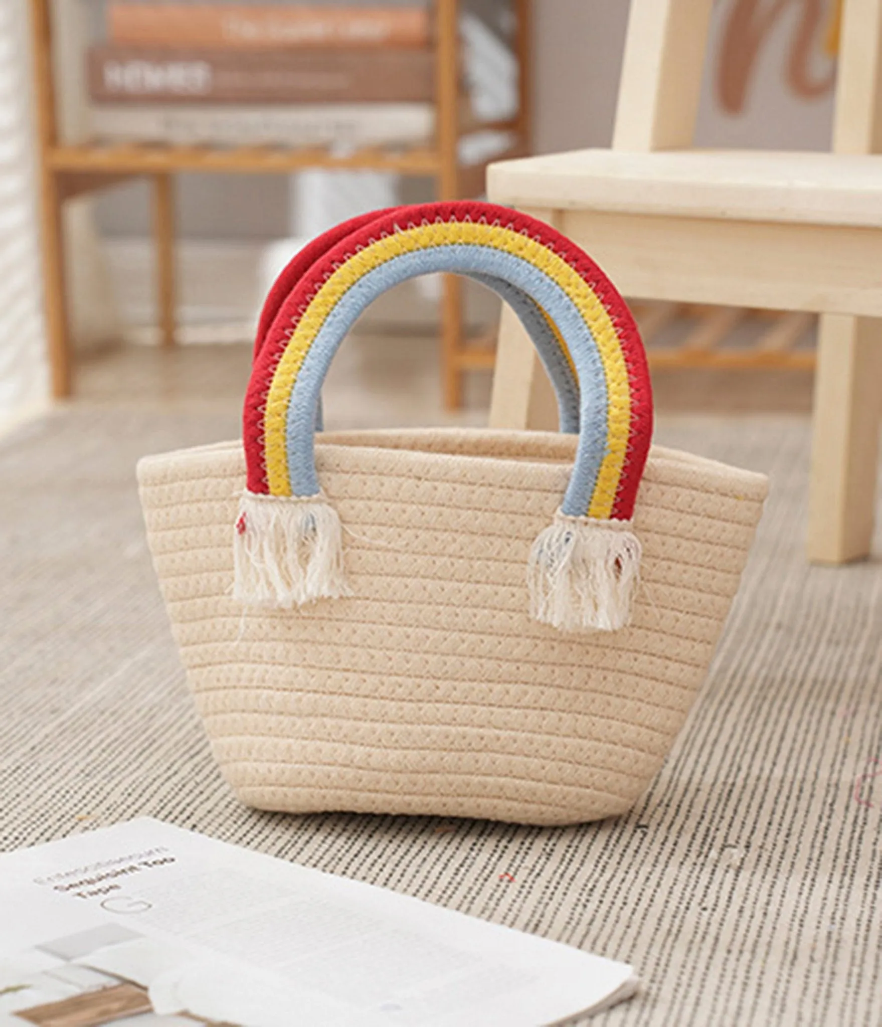 Rainbow Woven Handbag Fun Outing
