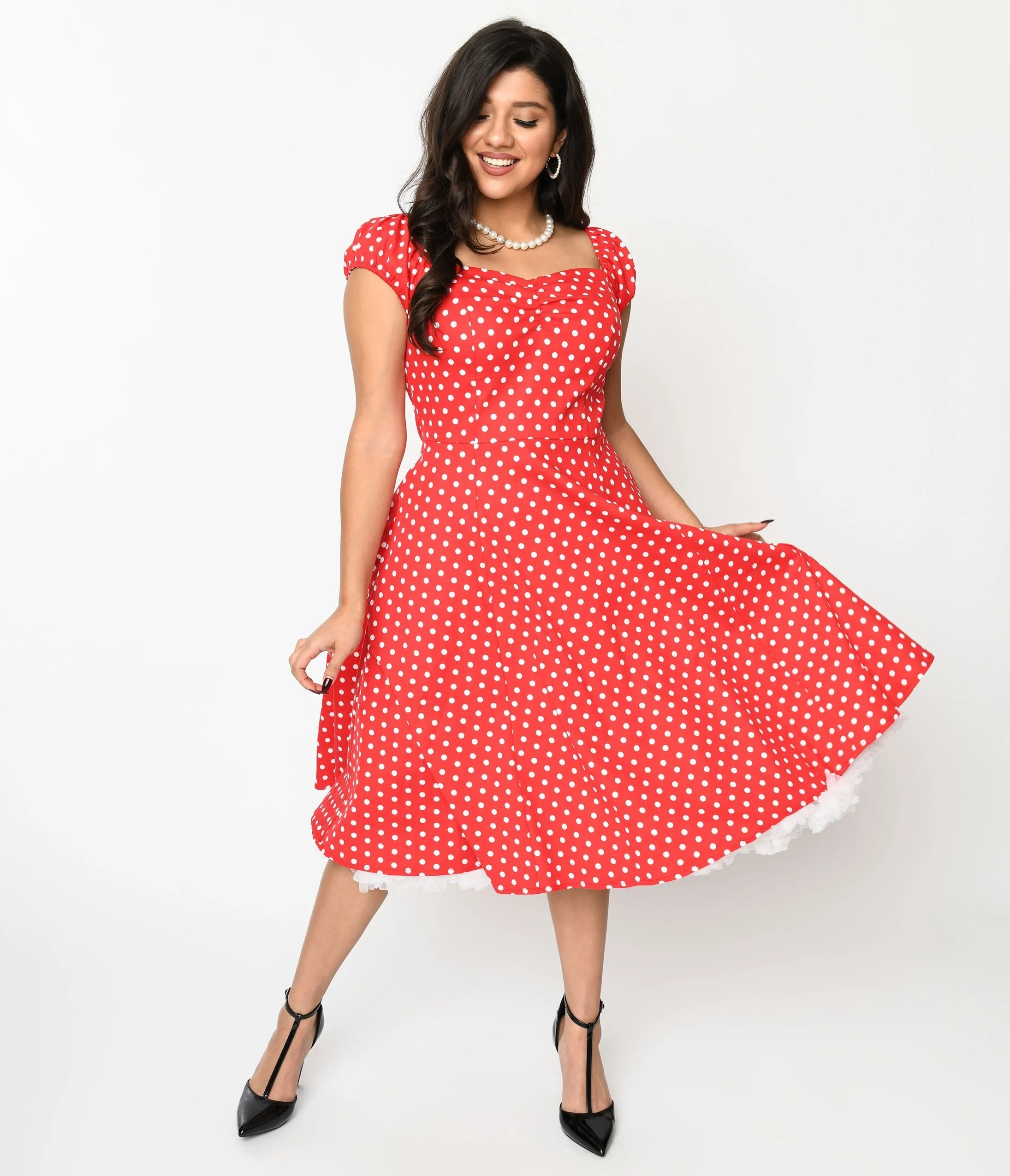 Red & White Polka Dot Sweet Spot Swing Dress Casual Everyday Look