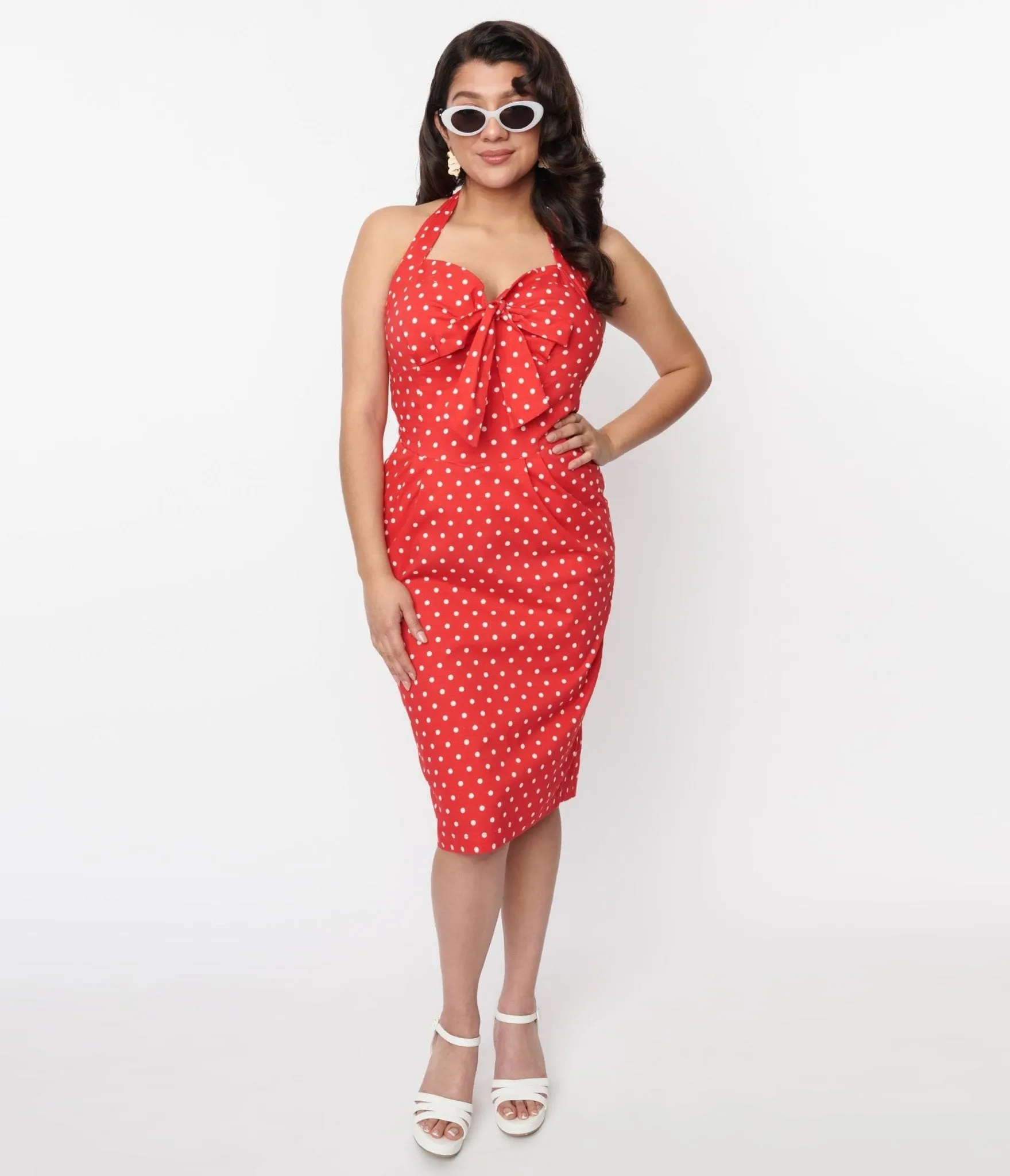 Red & White Polka Wiggle Dress Casual Everyday Look