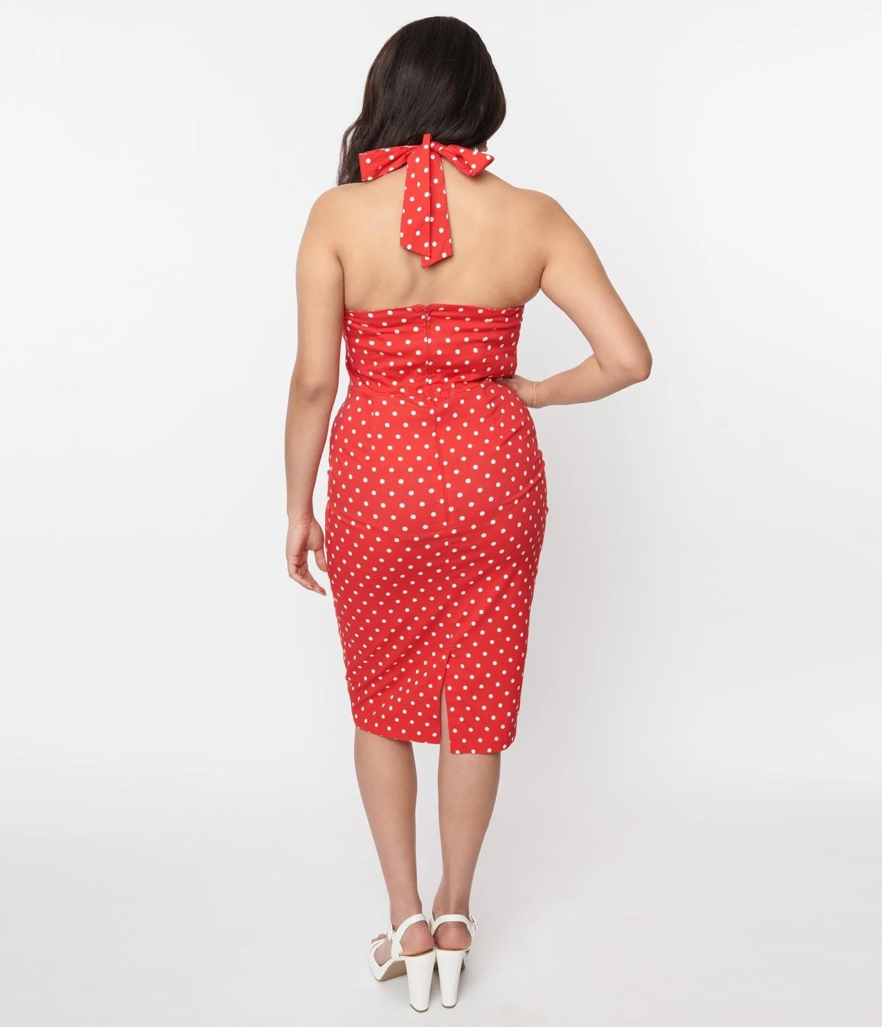 Red & White Polka Wiggle Dress Casual Everyday Look