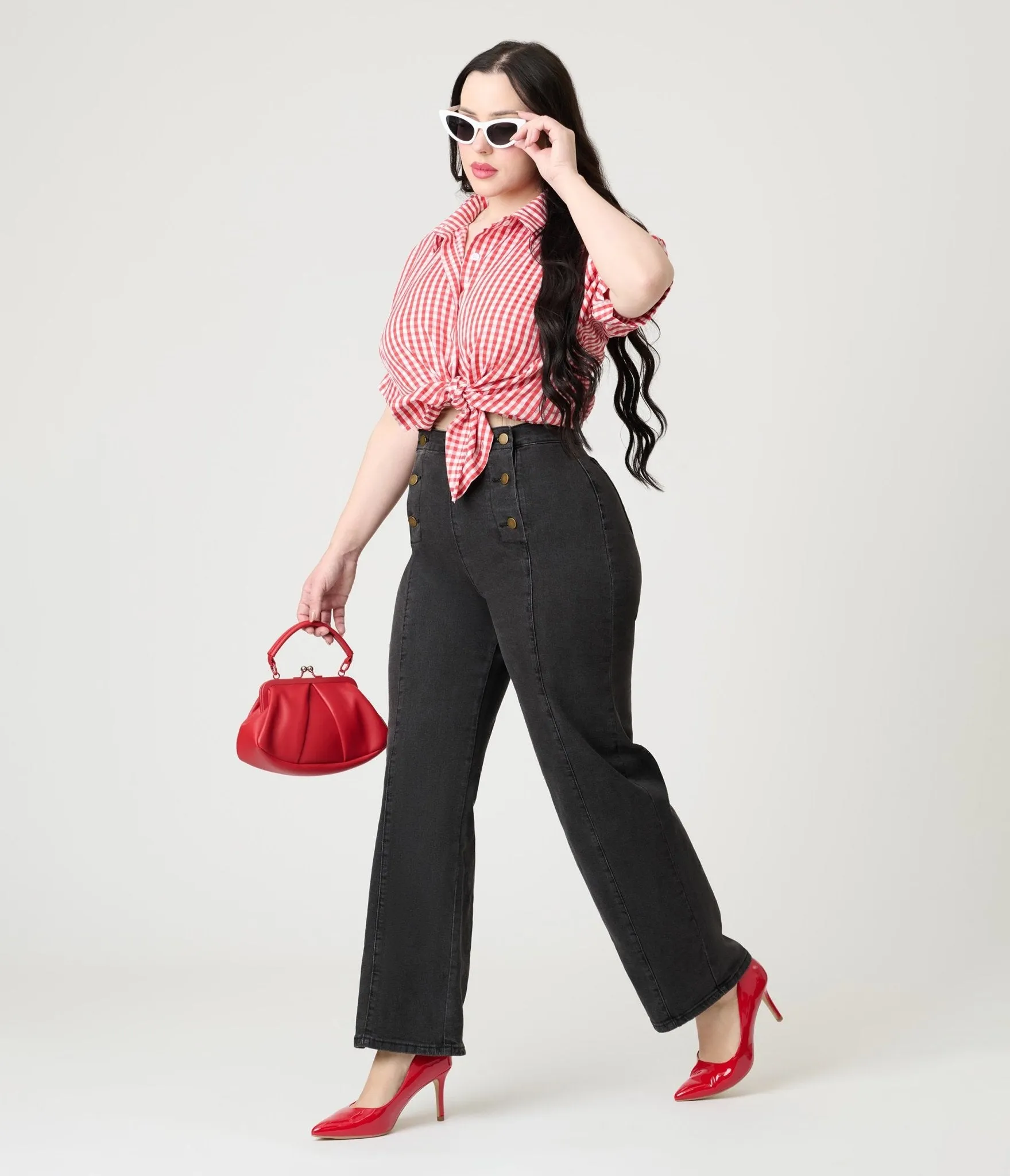 Red Plaid Button Up Blouse Easy Date Night