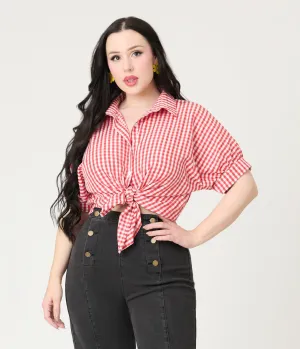 Red Plaid Button Up Blouse Easy Date Night