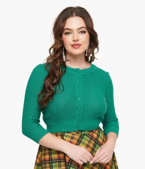 Retro Style Kelly Green Crochet Cardigan Easy Date Night