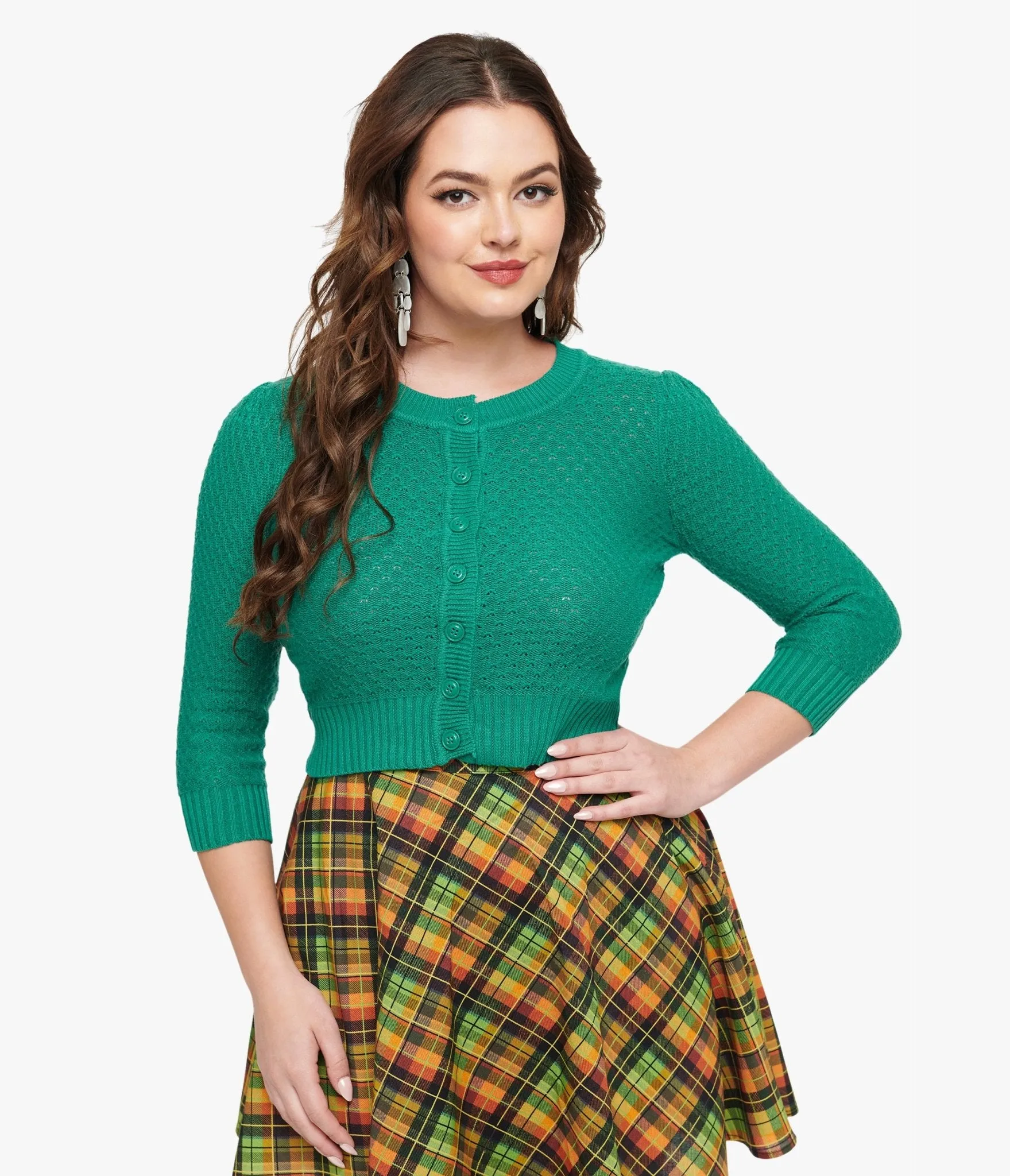 Retro Style Kelly Green Crochet Cardigan Easy Date Night