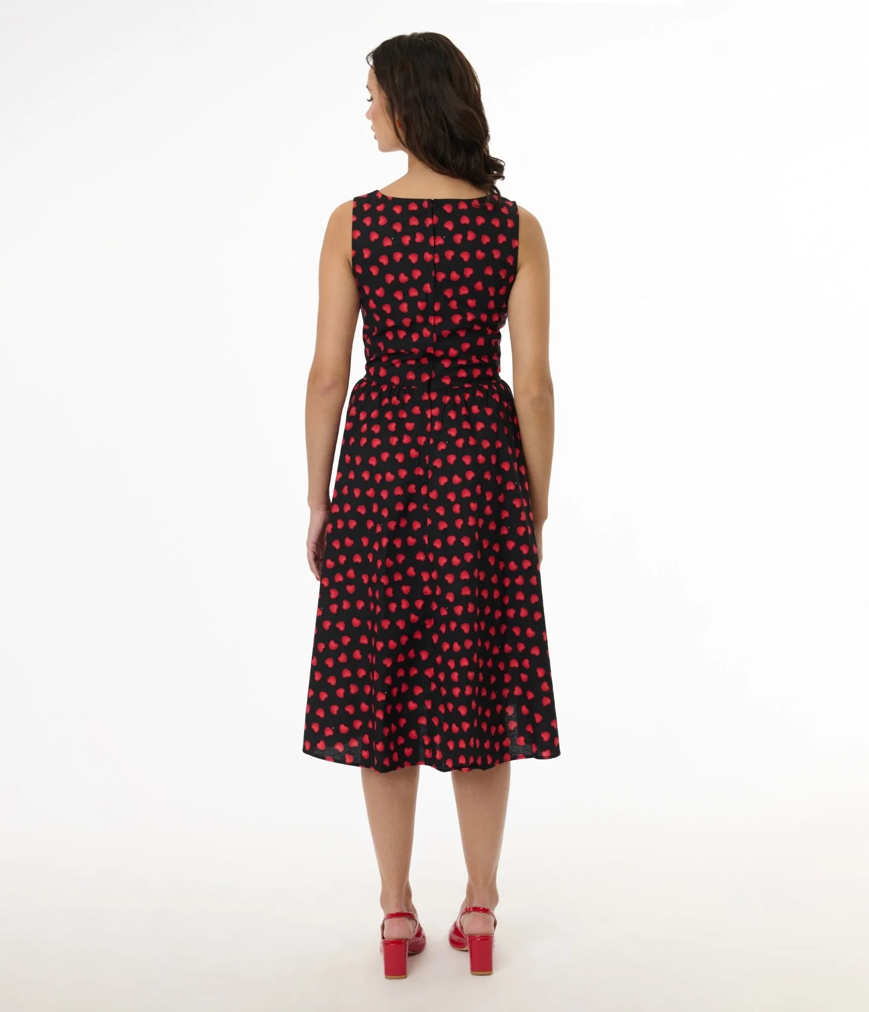 Retrolicious 1950s Black & Red Heart Cotton Swing Dress Casual Everyday Look