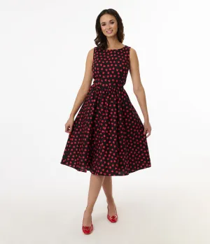 Retrolicious 1950s Black & Red Heart Cotton Swing Dress Casual Everyday Look