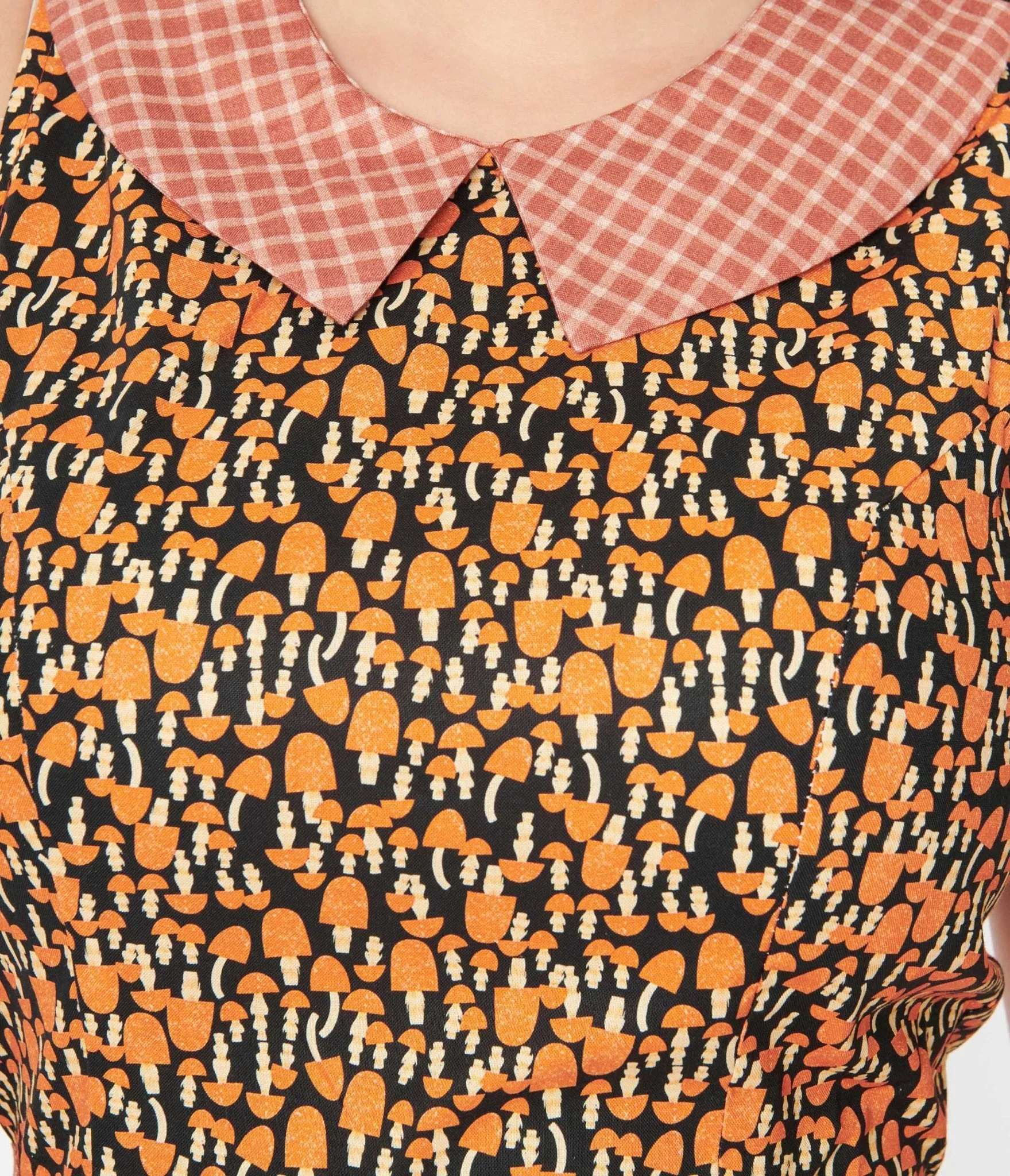 Retrolicious Black & Orange Mushroom Collared Fit & Flare Dress Casual Everyday Look