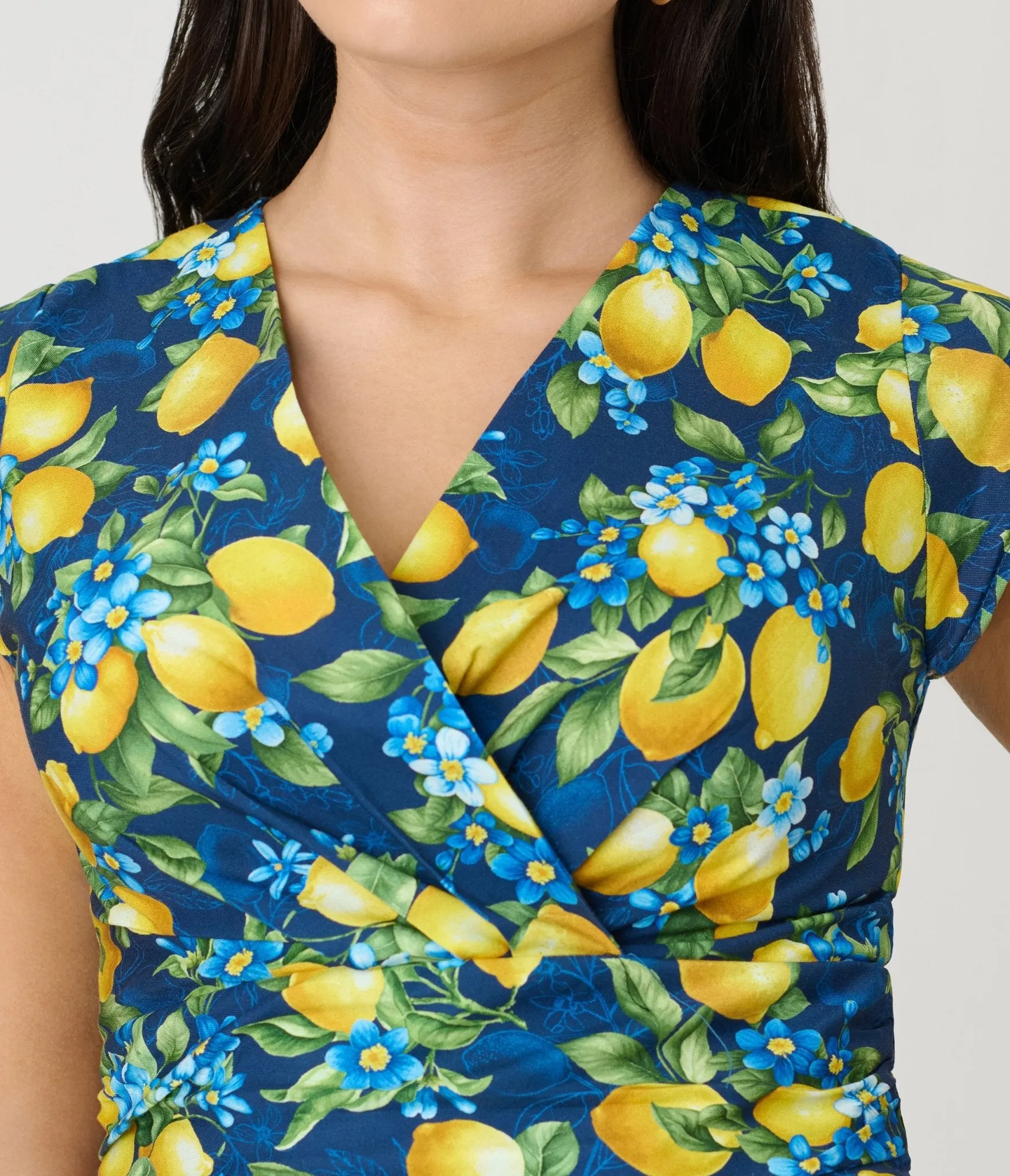 Retrolicious Blue & Lemon Print Cotton Swing Dress Casual Everyday Look
