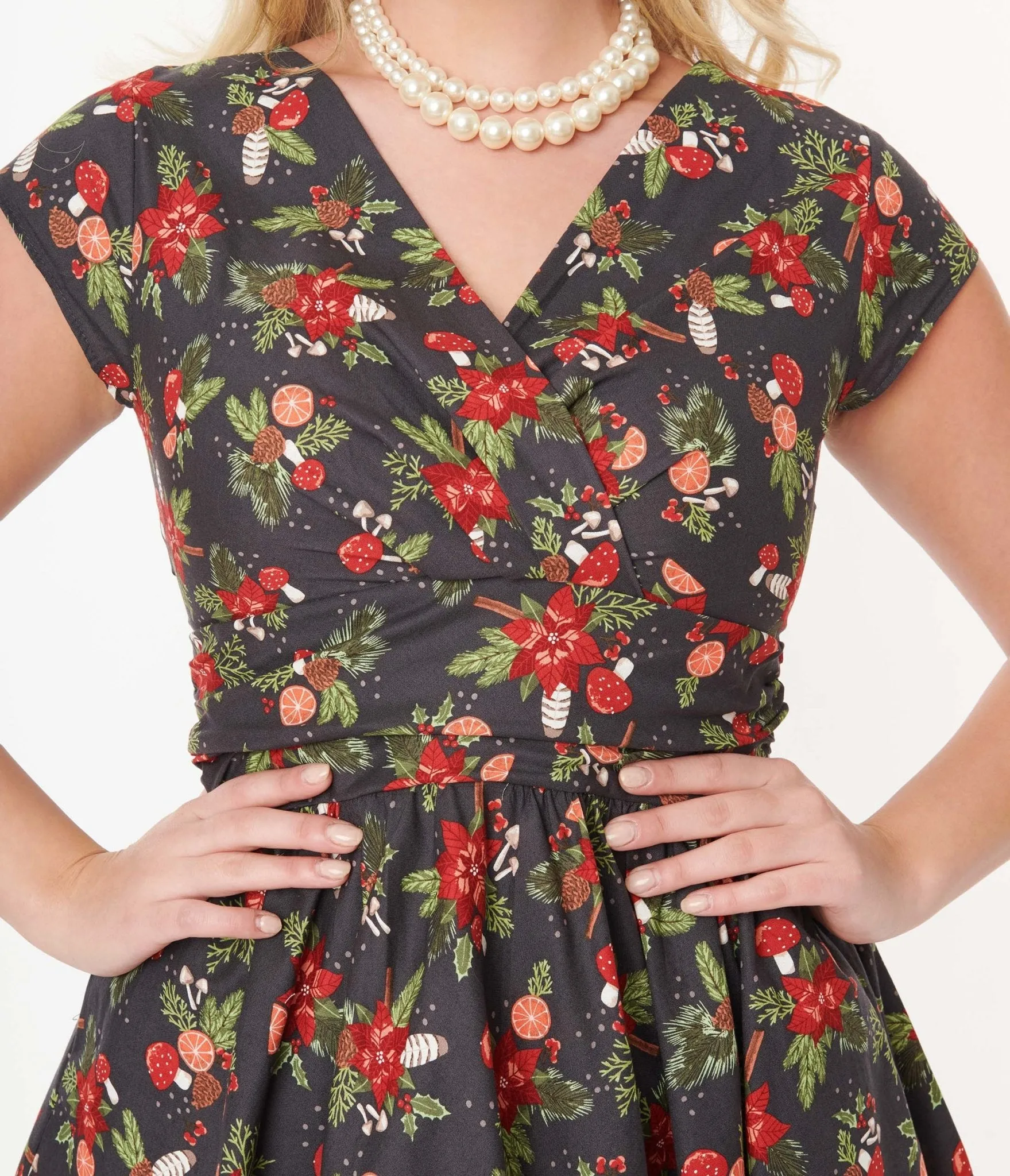 Retrolicious Brown & Holiday Florals Greta Swing Dress Casual Everyday Look