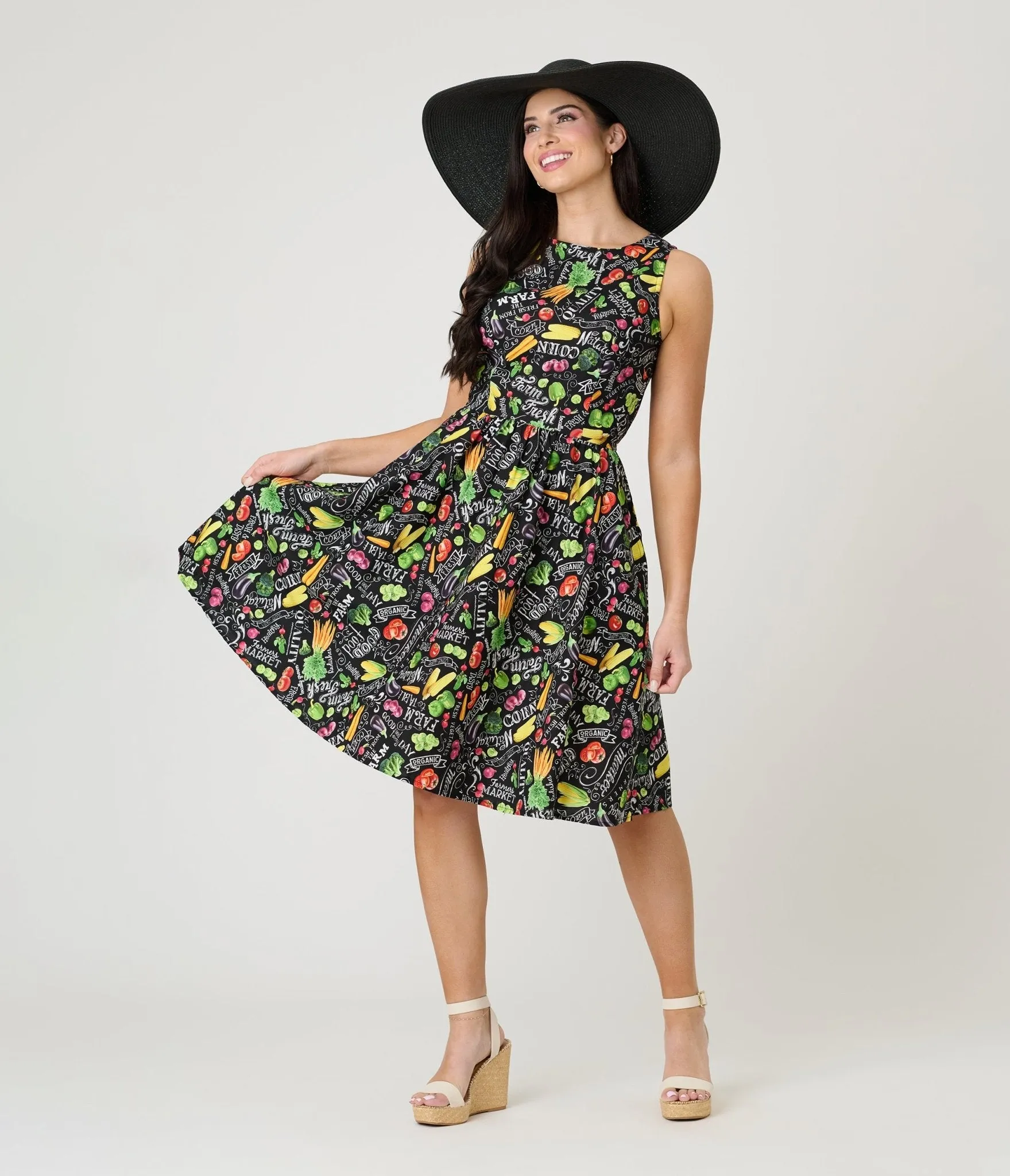 Retrolicious Farm Fresh Print Cotton Skater Dress Casual Everyday Look