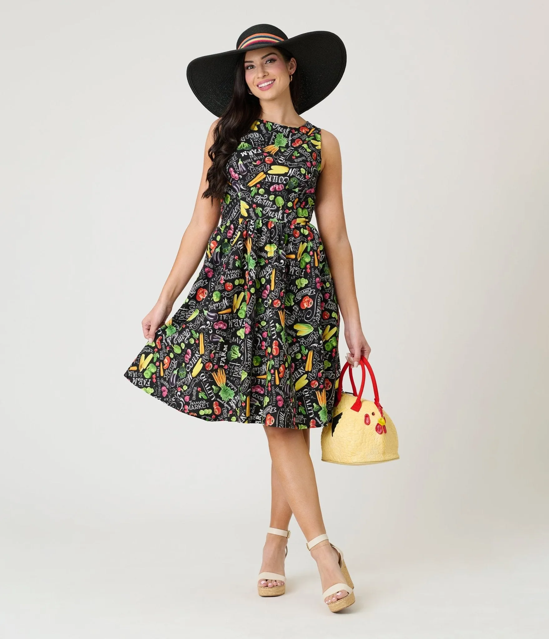 Retrolicious Farm Fresh Print Cotton Skater Dress Casual Everyday Look