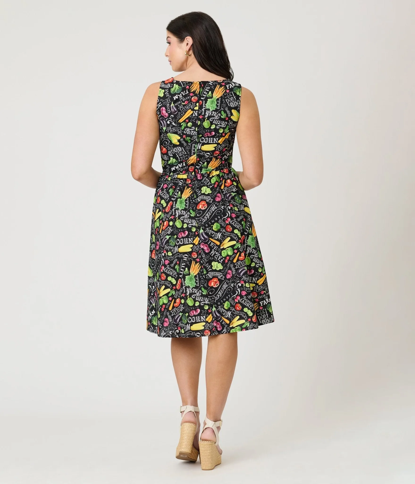 Retrolicious Farm Fresh Print Cotton Skater Dress Casual Everyday Look