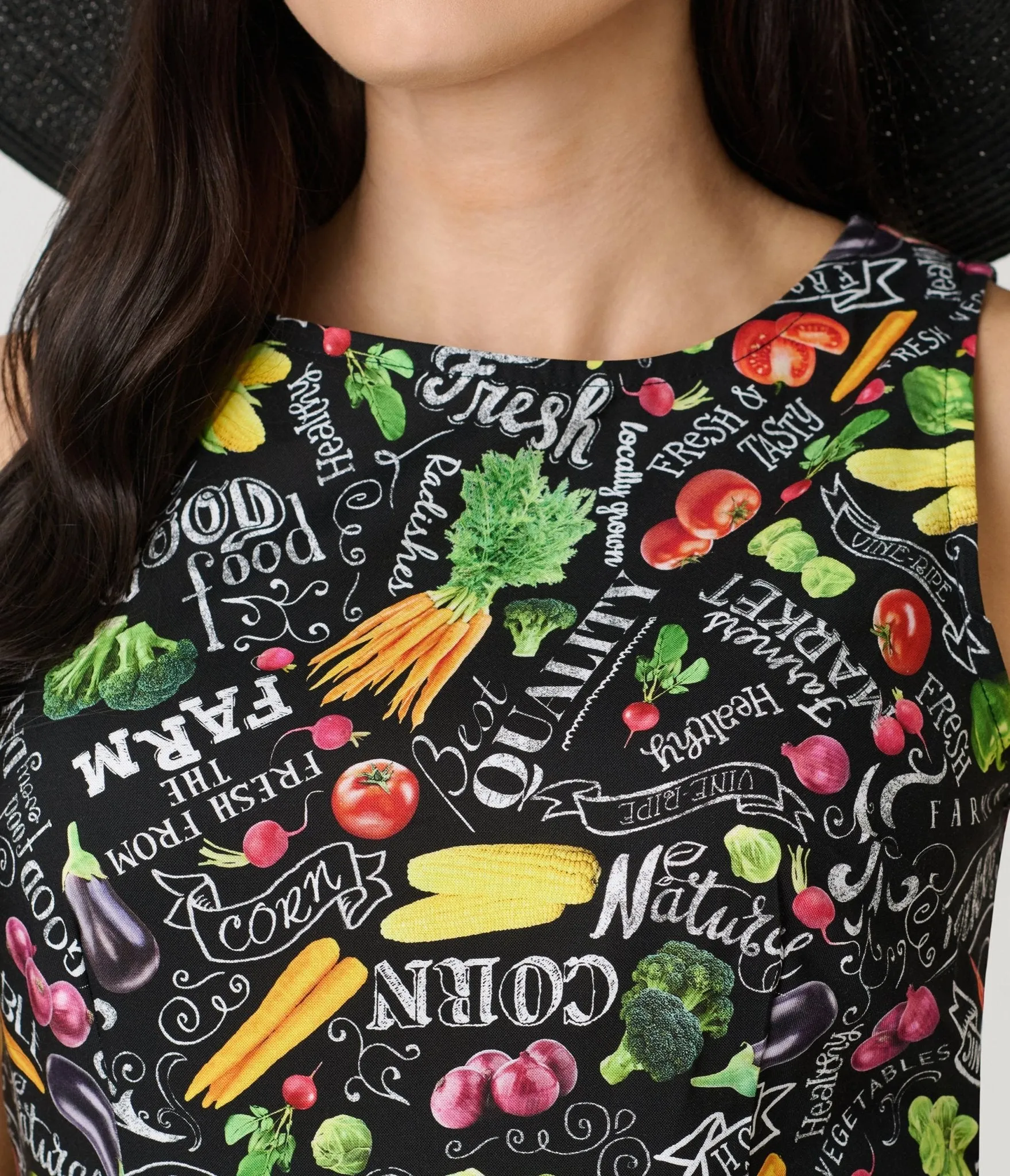 Retrolicious Farm Fresh Print Cotton Skater Dress Casual Everyday Look