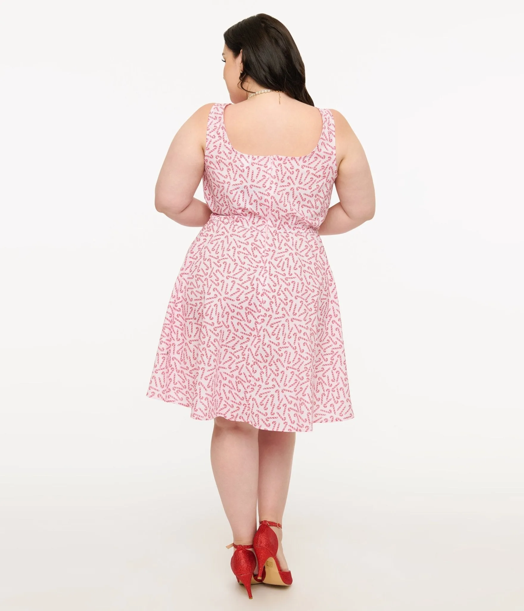 Retrolicious Plus Size 1950s Candy Cane Print Cotton Skater Dress Casual Everyday Look