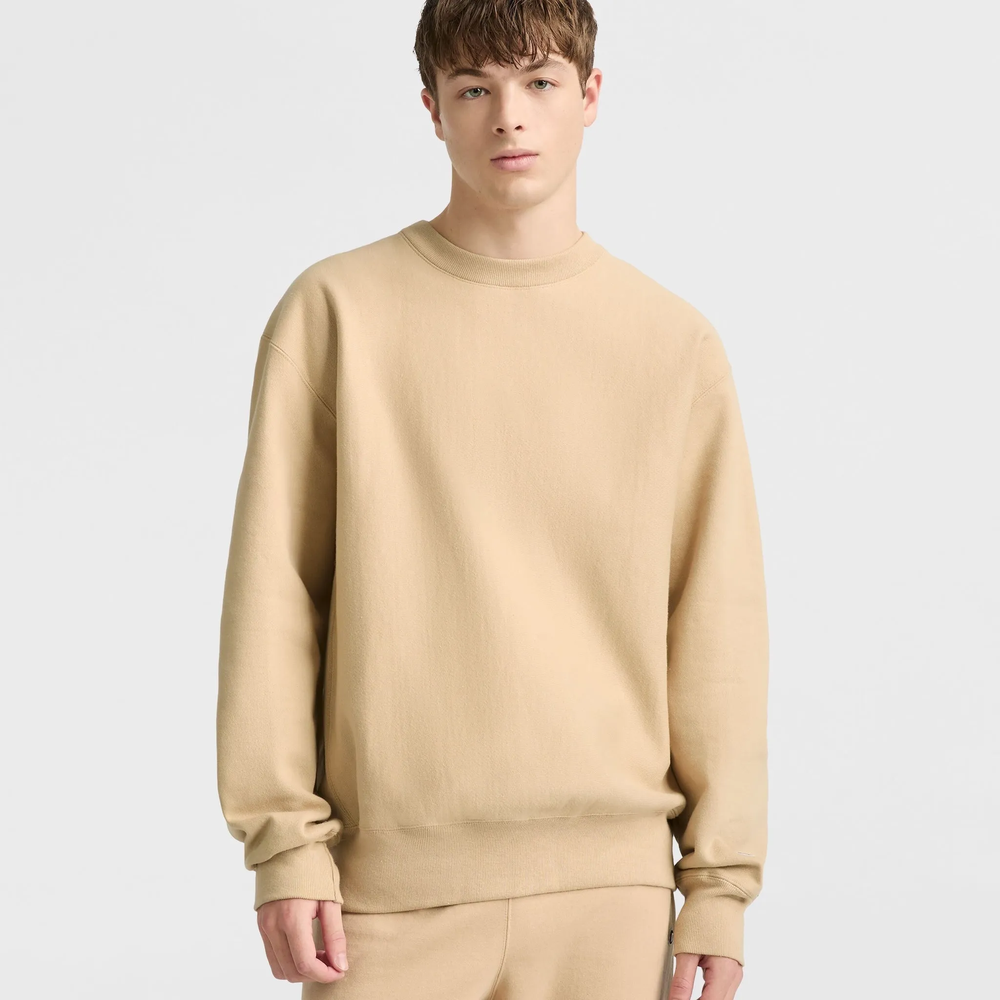 Reverse Weave Dropped Shoulder Crewneck Urban Street Look