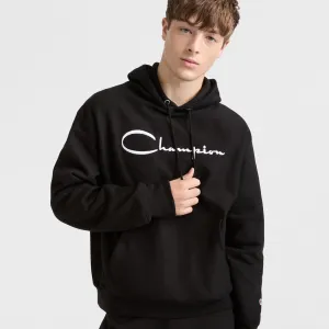 Reverse Weave Hoodie, White Vintage Script Logo Urban Street Look