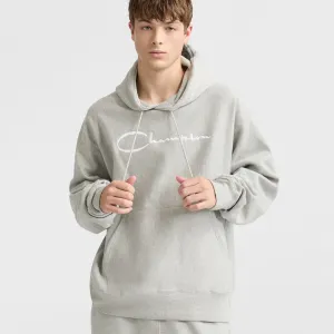Reverse Weave Hoodie, White Vintage Script Logo Urban Street Look
