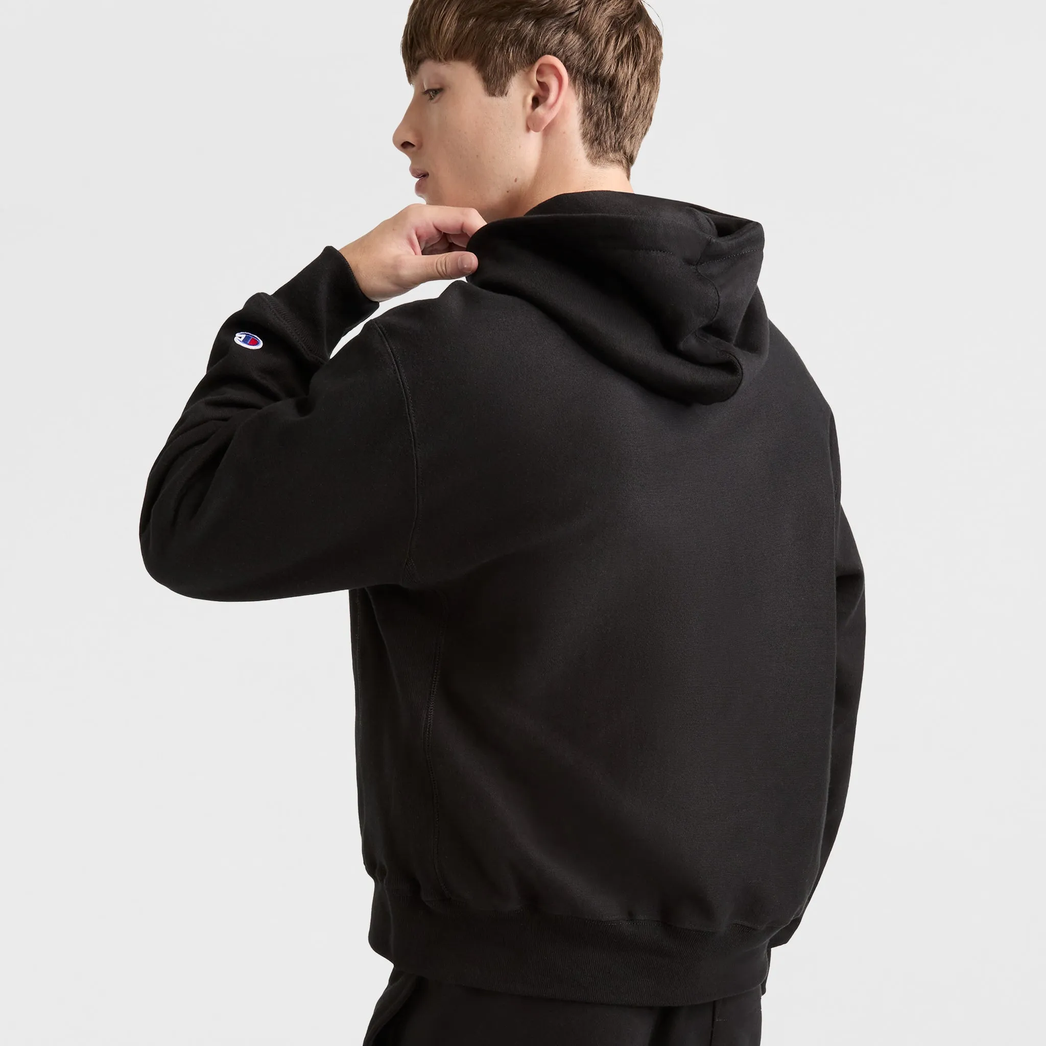Reverse Weave Hoodie, White Vintage Script Logo Urban Street Look