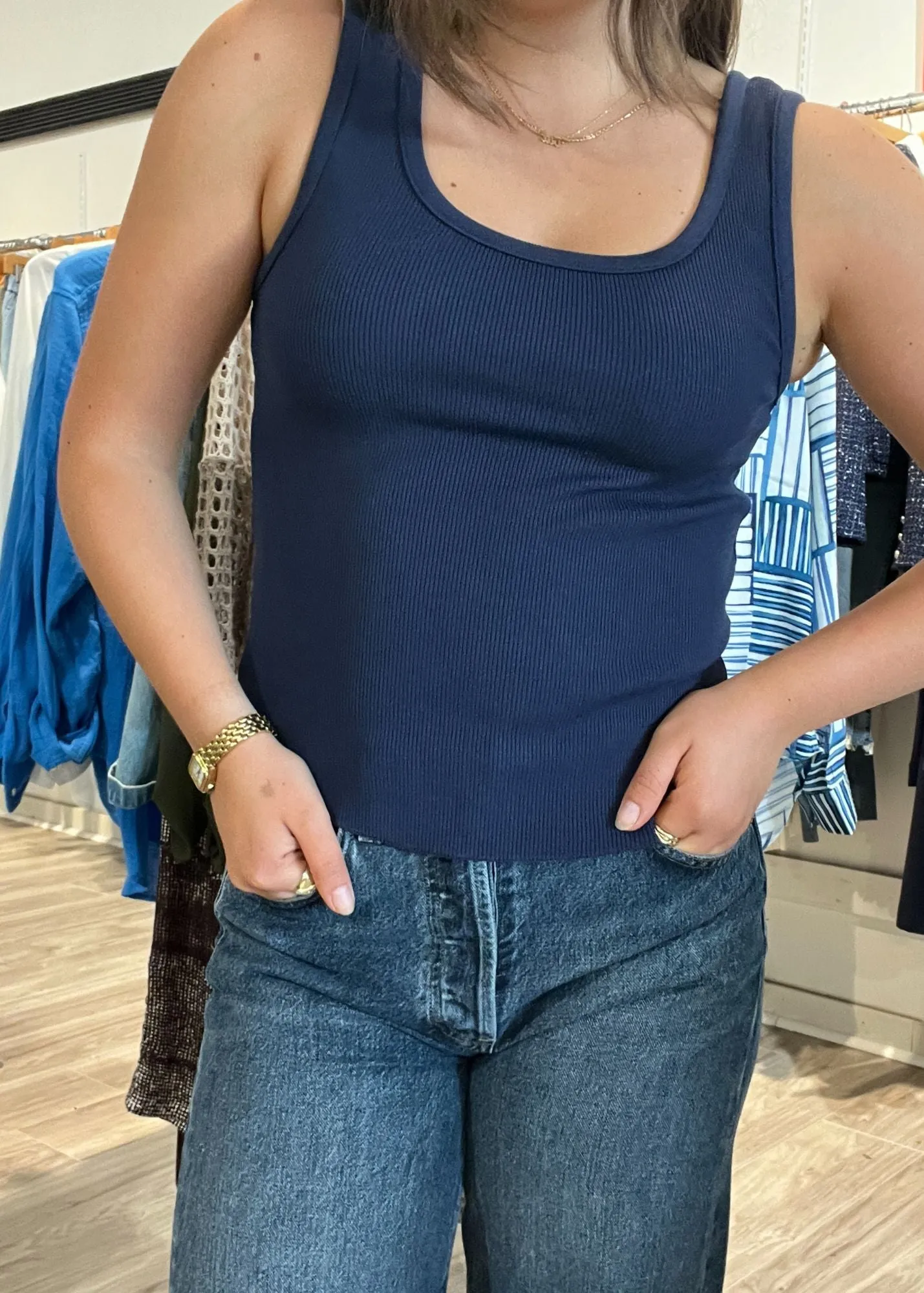 Ribbed Scoop Neck Cropped Tank Summer Festival Tee