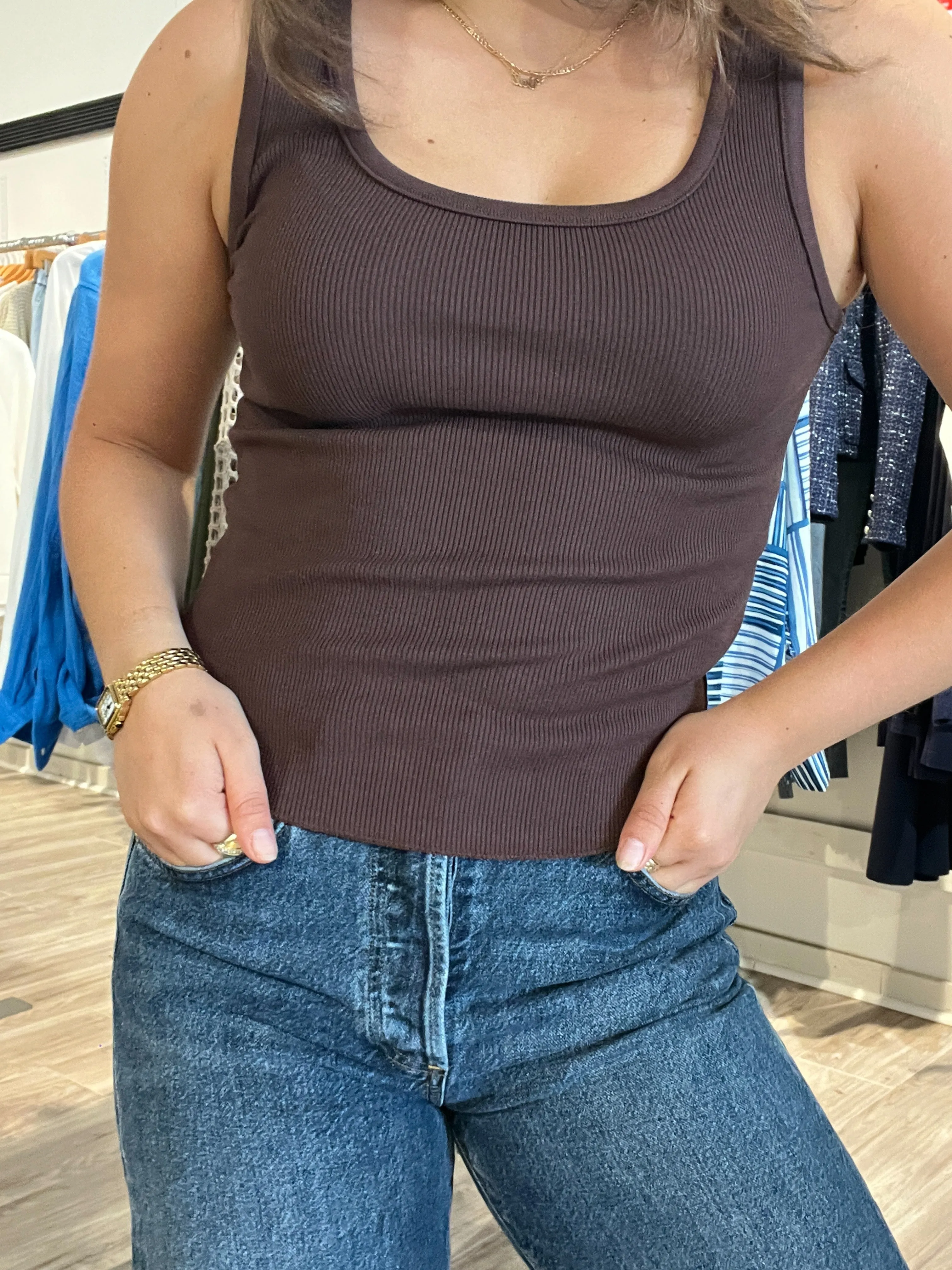 Ribbed Scoop Neck Cropped Tank Summer Festival Tee