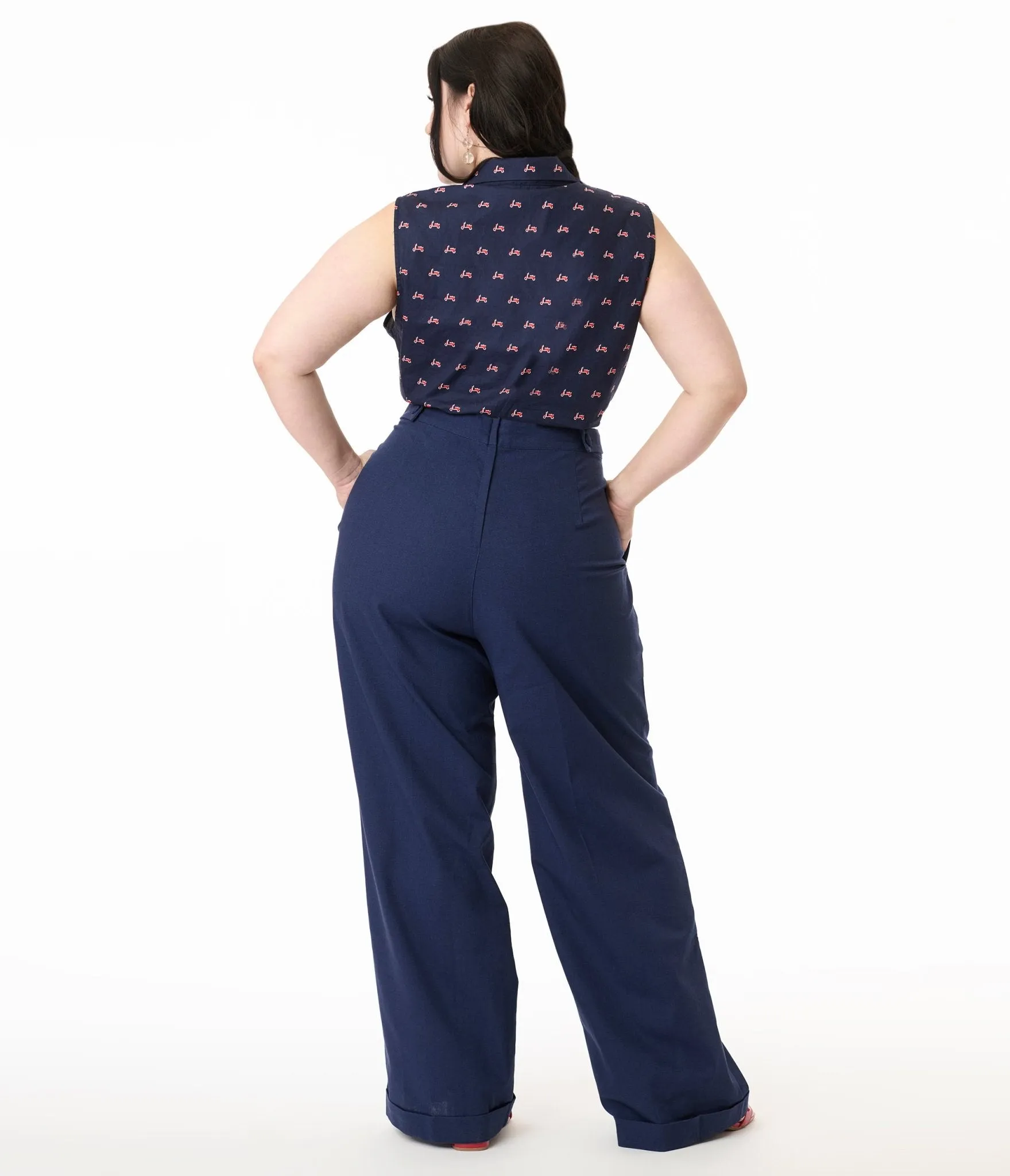 Royal Monk Plus Size 1940s Navy Blue Trousers Comfortable Travel Wear