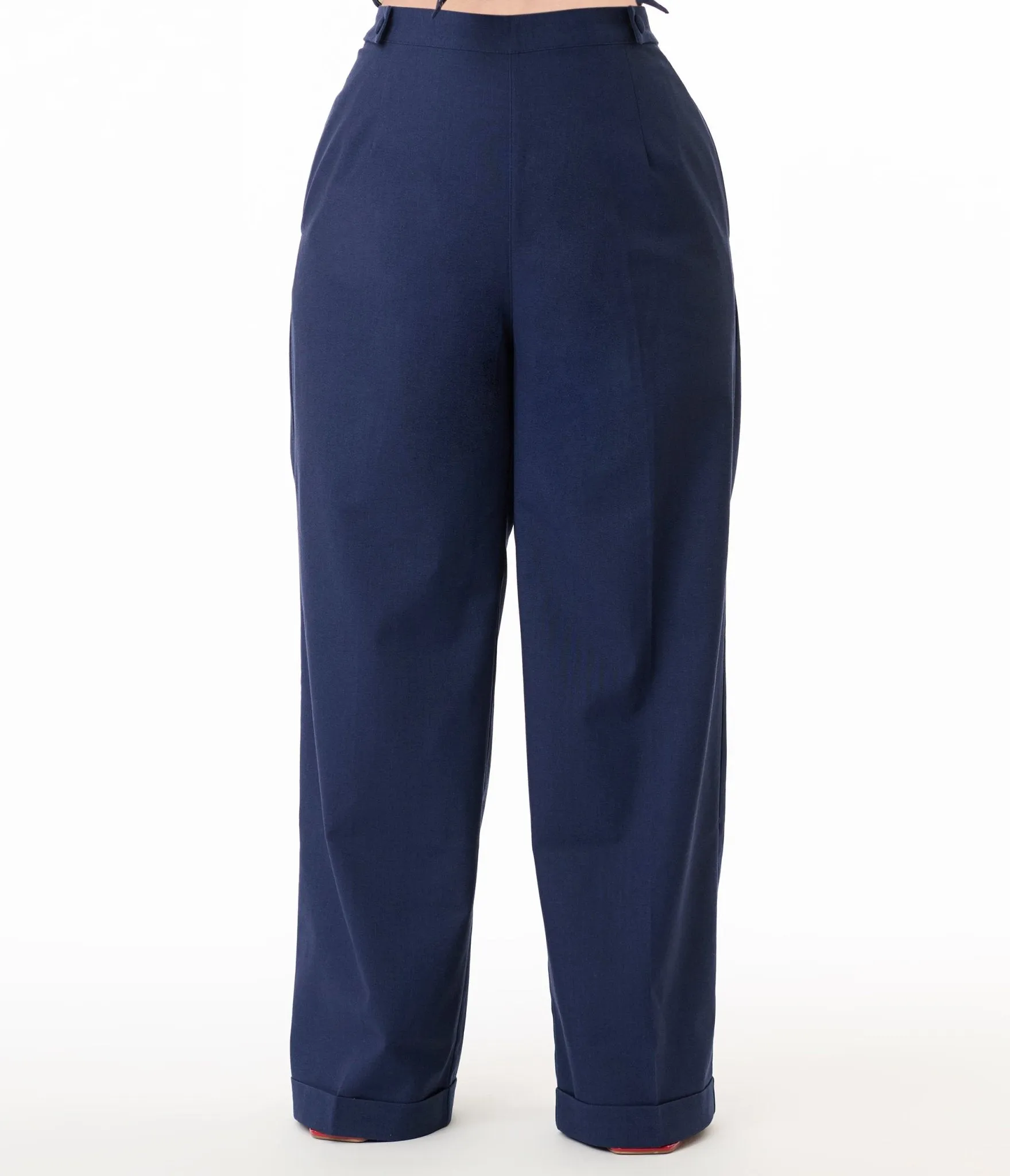 Royal Monk Plus Size 1940s Navy Blue Trousers Comfortable Travel Wear
