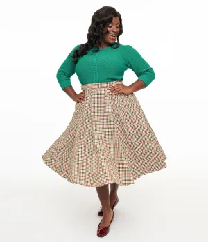 Royal Monk Plus Size 1950s Beige & Black Check Hilda Swing Skirt Comfortable Travel Wear