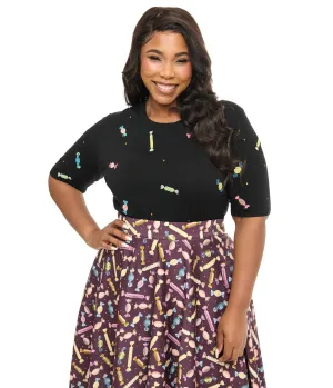 Royal Monk Plus Size 1950s Black & Rainbow Candy Sweater Easy Date Night