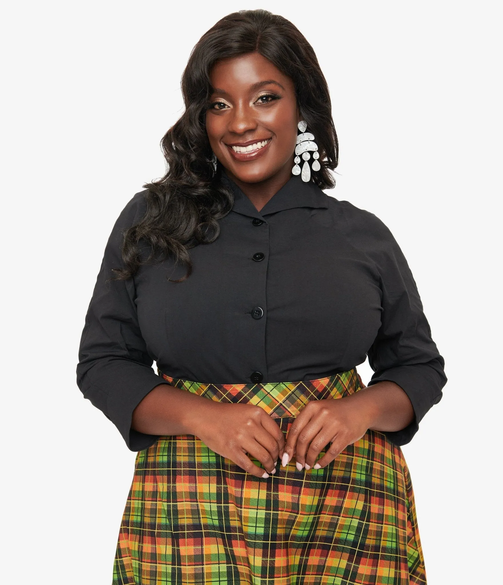 Royal Monk Plus Size 1950s Black Button Up Celia Blouse Easy Date Night