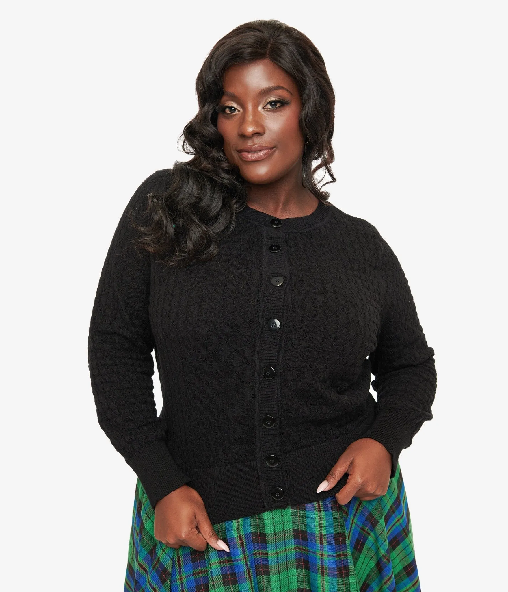 Royal Monk Plus Size 1950s Black Katie Cardigan Easy Date Night