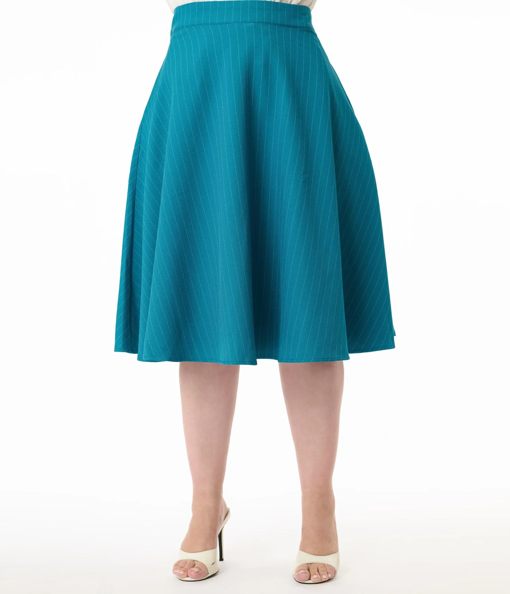 Royal Monk Plus Size 1950s Blue Pinstripe Swing Skirt Comfortable Travel Wear
