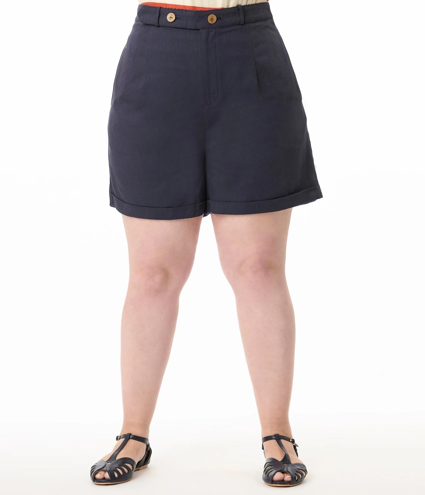 Royal Monk Plus Size 1950s Navy Blue June Shorts Comfortable Travel Wear