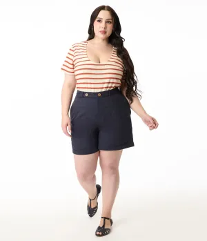 Royal Monk Plus Size 1950s Navy Blue June Shorts Comfortable Travel Wear