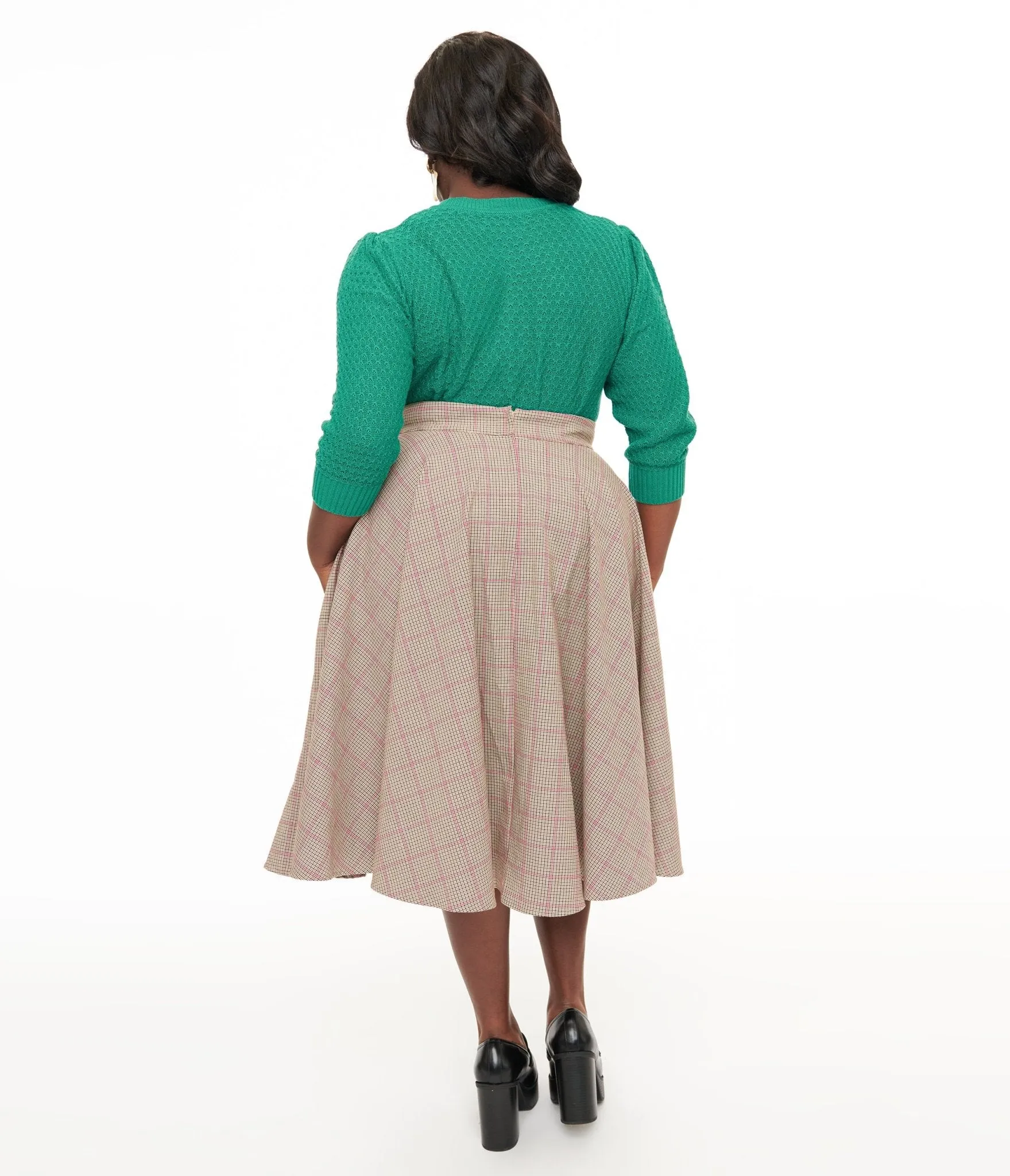 Royal Monk Plus Size 1950s Pink Check Florence Swing Skirt Comfortable Travel Wear