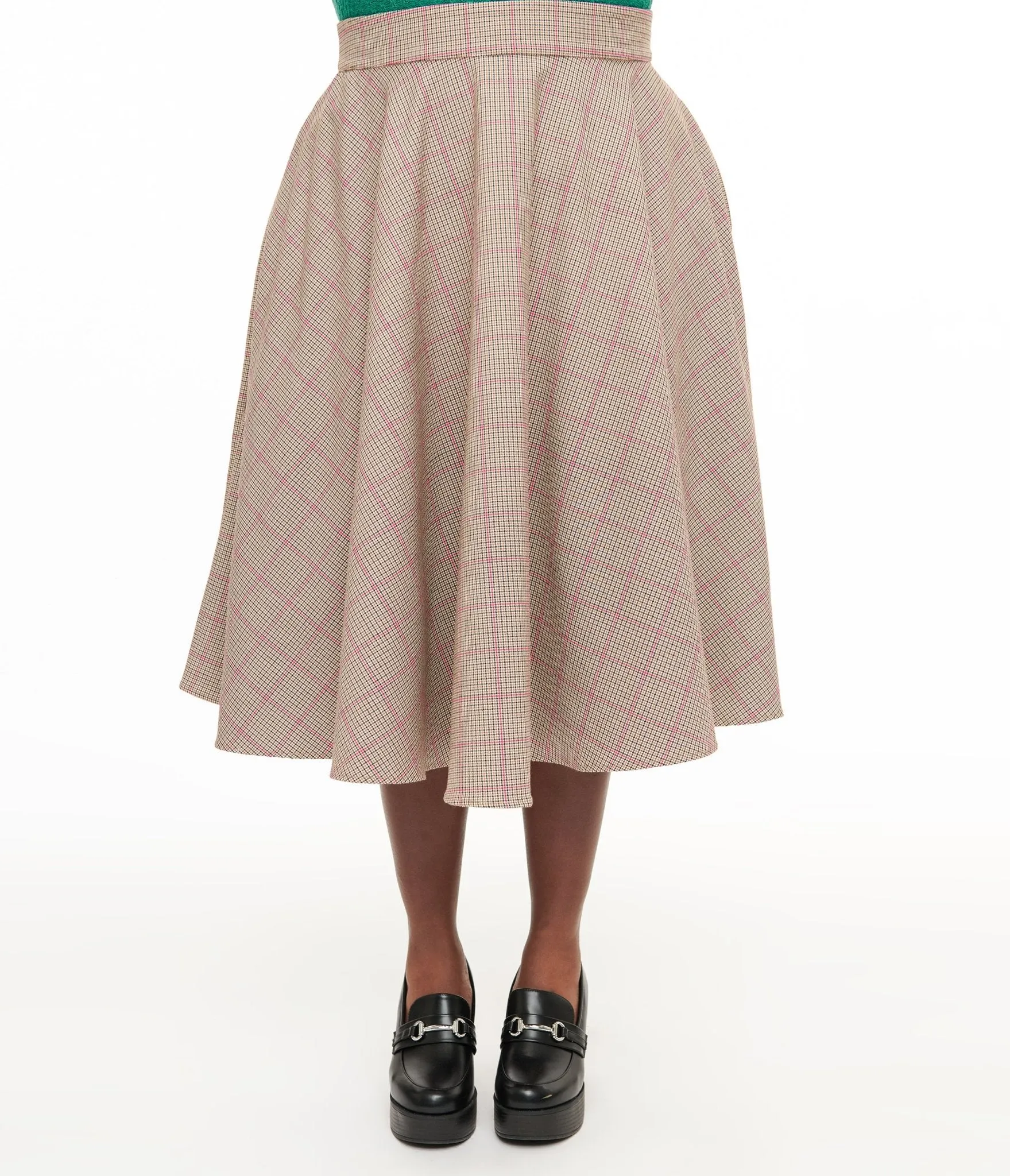 Royal Monk Plus Size 1950s Pink Check Florence Swing Skirt Comfortable Travel Wear
