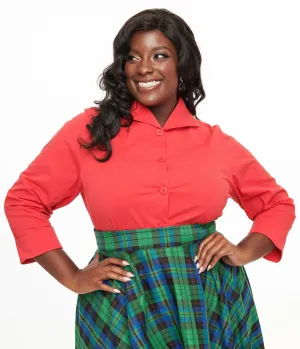 Royal Monk Plus Size 1950s Red Button Up Celia Blouse Easy Date Night